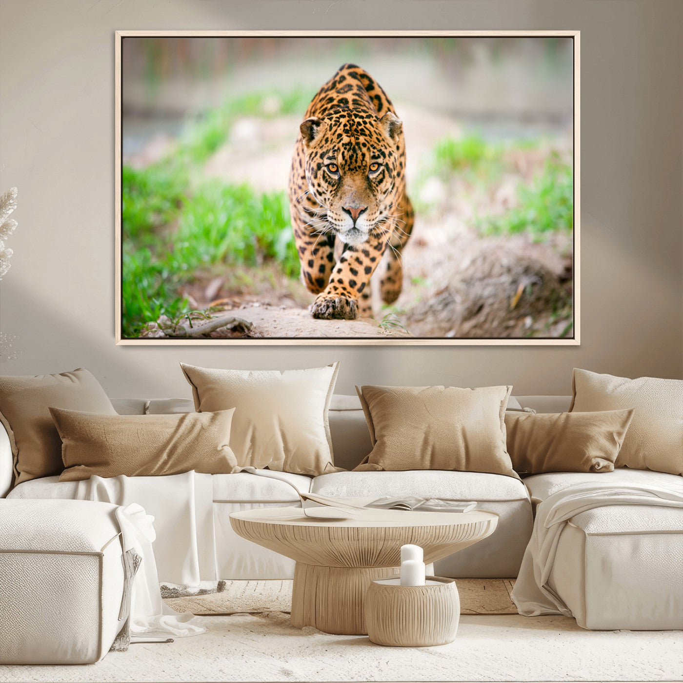 MGV-FC-36X24 - Leopard on the Prowl - Stunning Large Framed Canvas Wall Art for Living Room, Bedroom, or Office Décor, Vibrant Wildlife Print, Ready to Hang