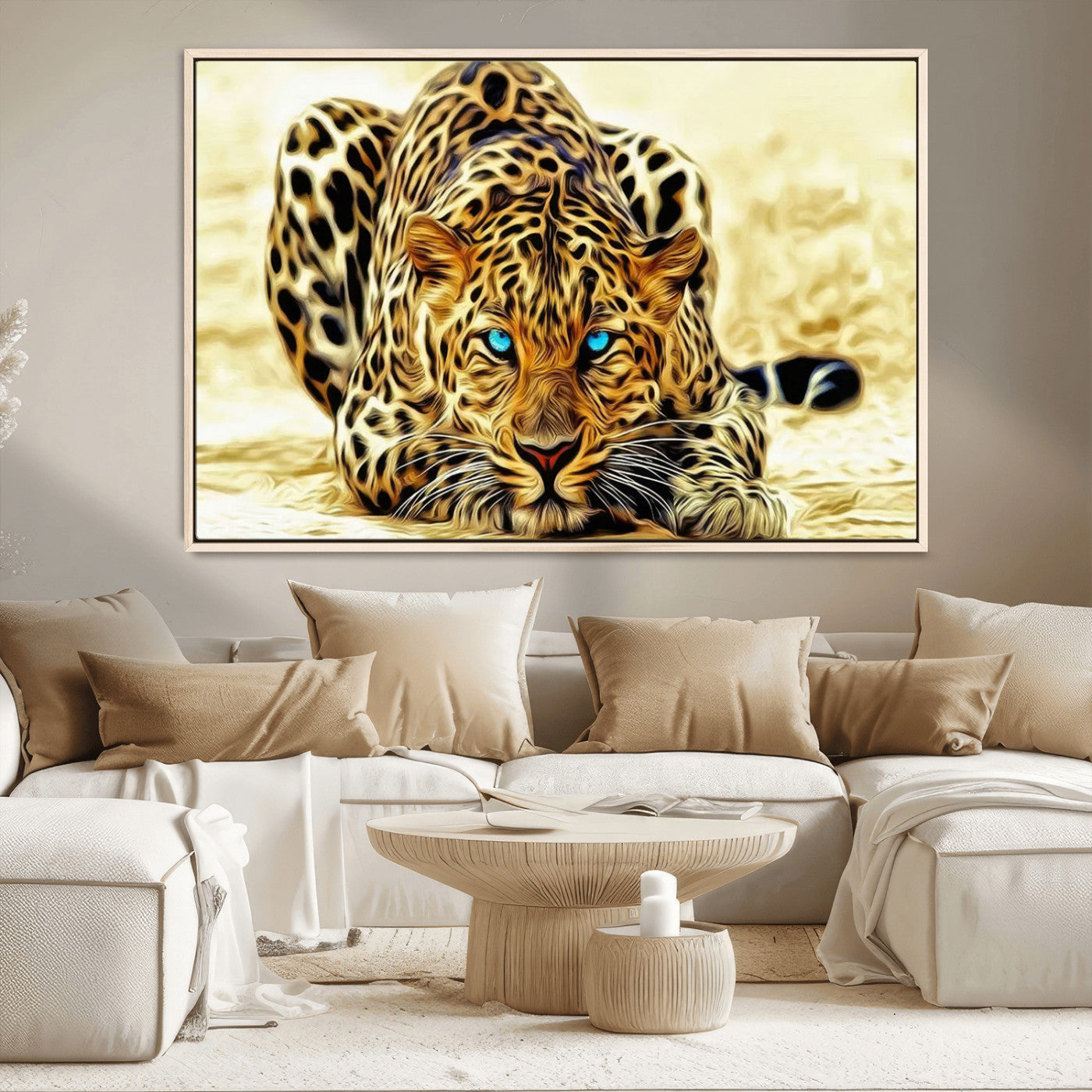 -Blue-Eyed Leopard Canvas Wall Art - Framed Animal Print Ready to Hang - Fierce and Bold Decor for
