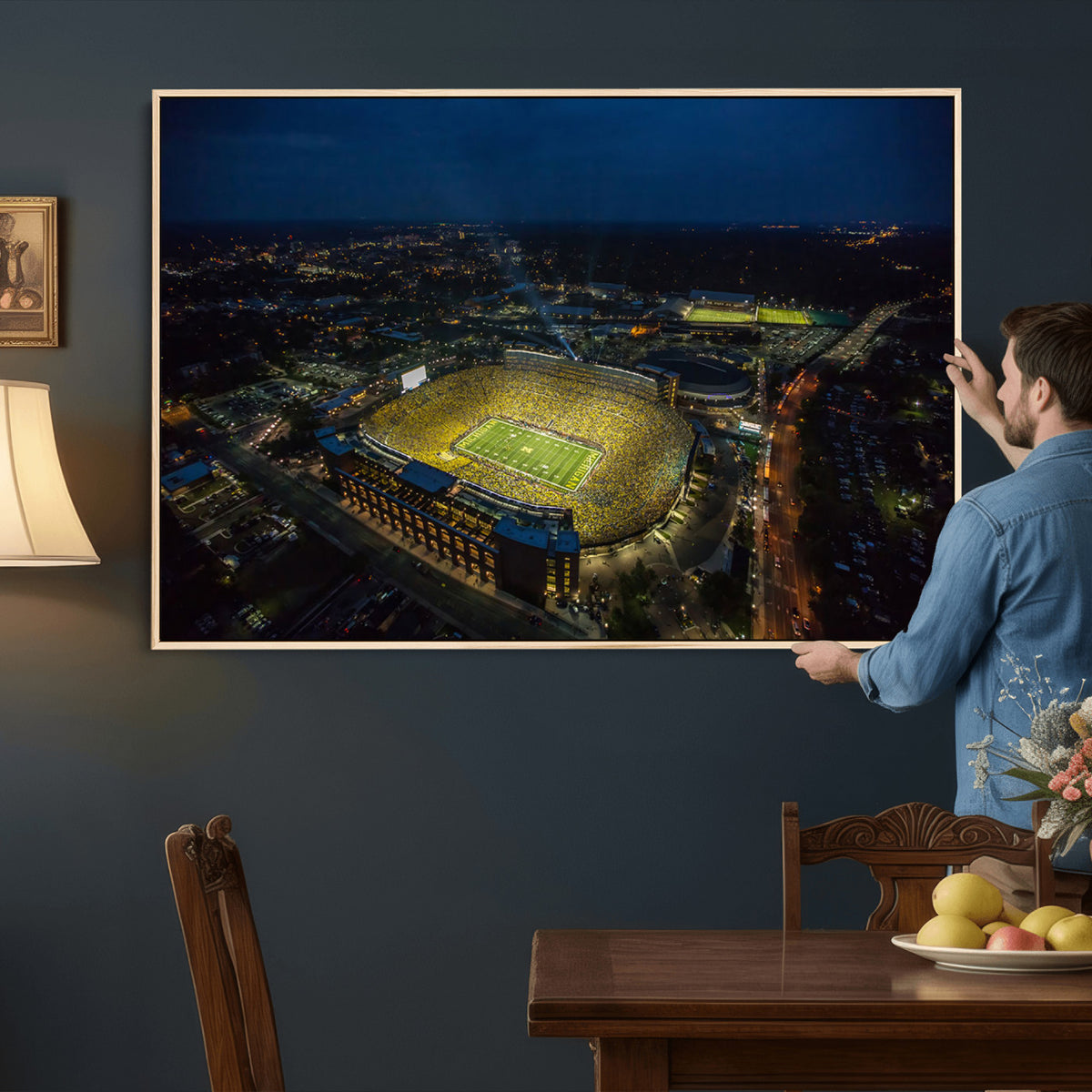 52519-MGV-CV-36X24 - Michigan Wolverines Football Team Print, Michigan Stadium Wall Art Canvas Print