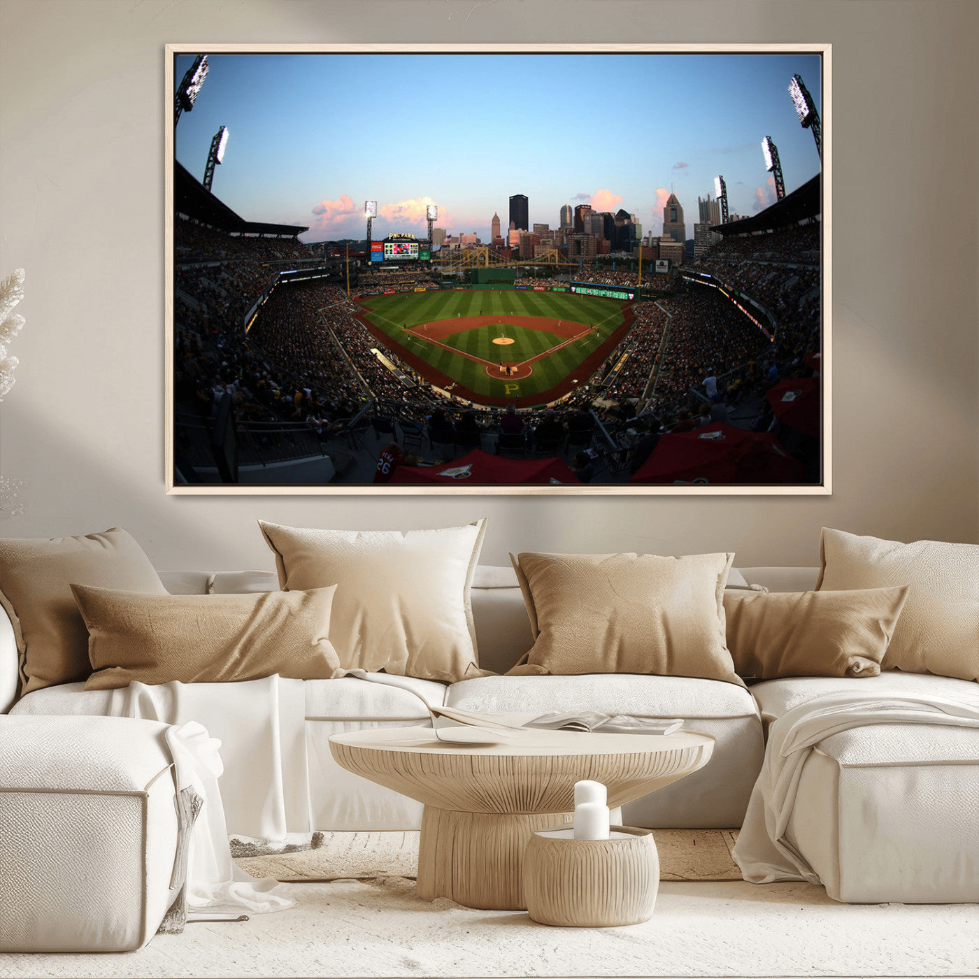 MGV-FC-36X24 - PNC Park Evening Game Triple Canvas Wall Art - Pittsburgh Pirates MLB Match - PNC Park Stadium Wall Art Canvas Print