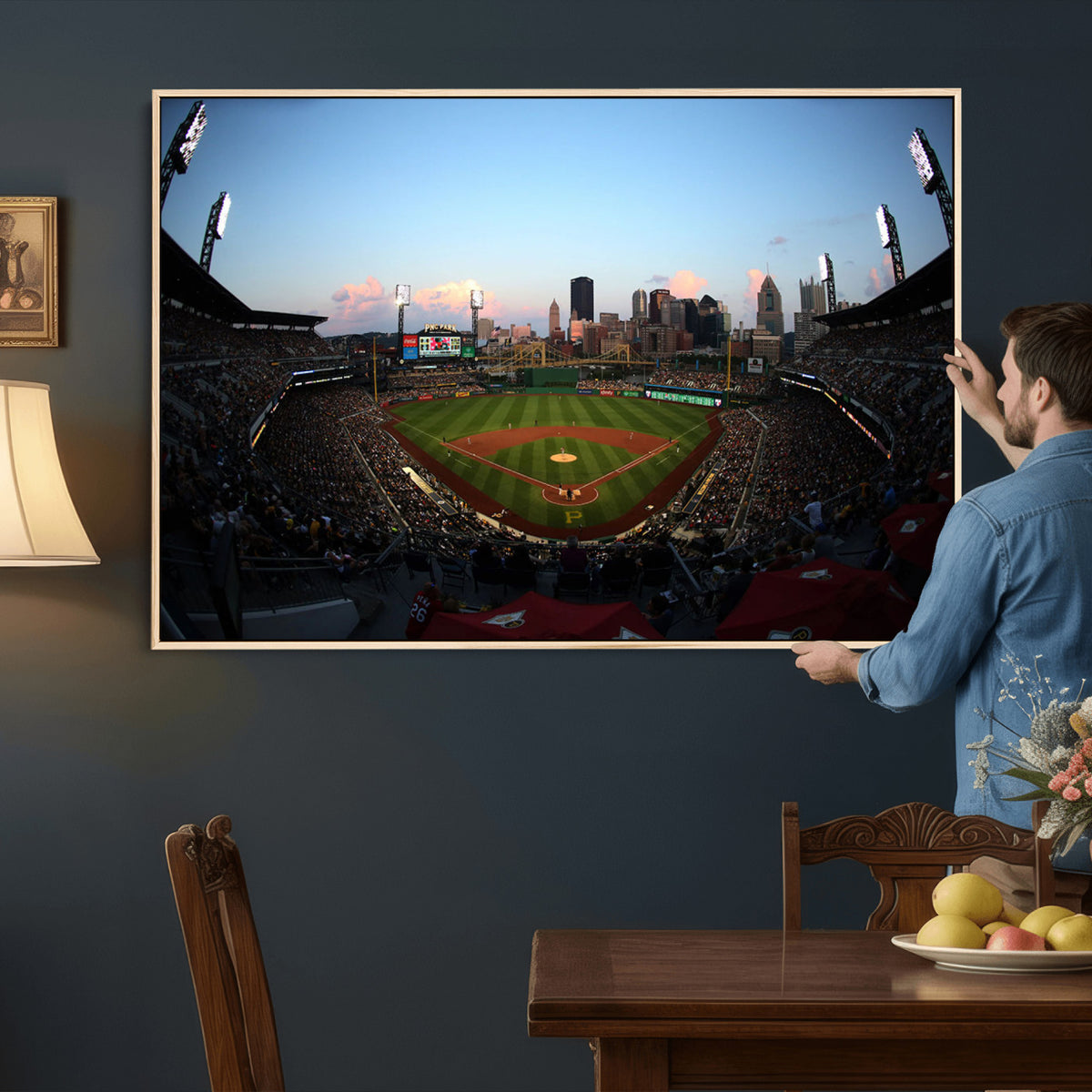 67670-MGV-CV-36X24 - PNC Park Evening Game Triple Canvas Wall Art | Pittsburgh Pirates MLB Stadium