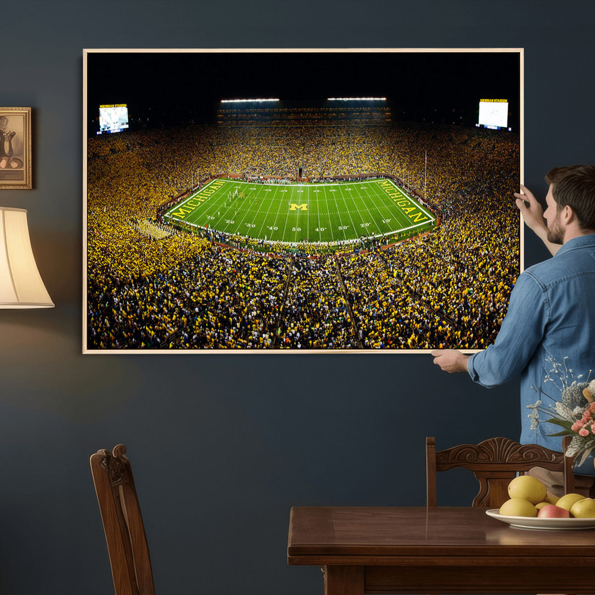 26166-MGV-CV-36X24 - Stadium in Michigan Wall Art Canvas Print, Framed American Football Stadium Art