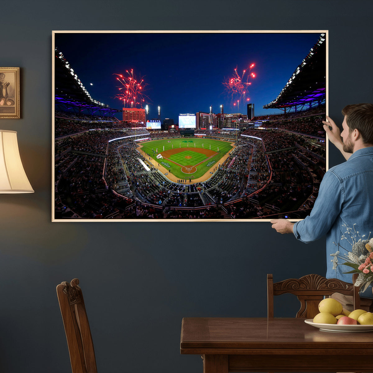 50582-MGV-CV-36X24 - Truist Park Atlanta Braves Baseball Stadium Wall Art Print | Large 3-Panel Canvas Print for Sports
