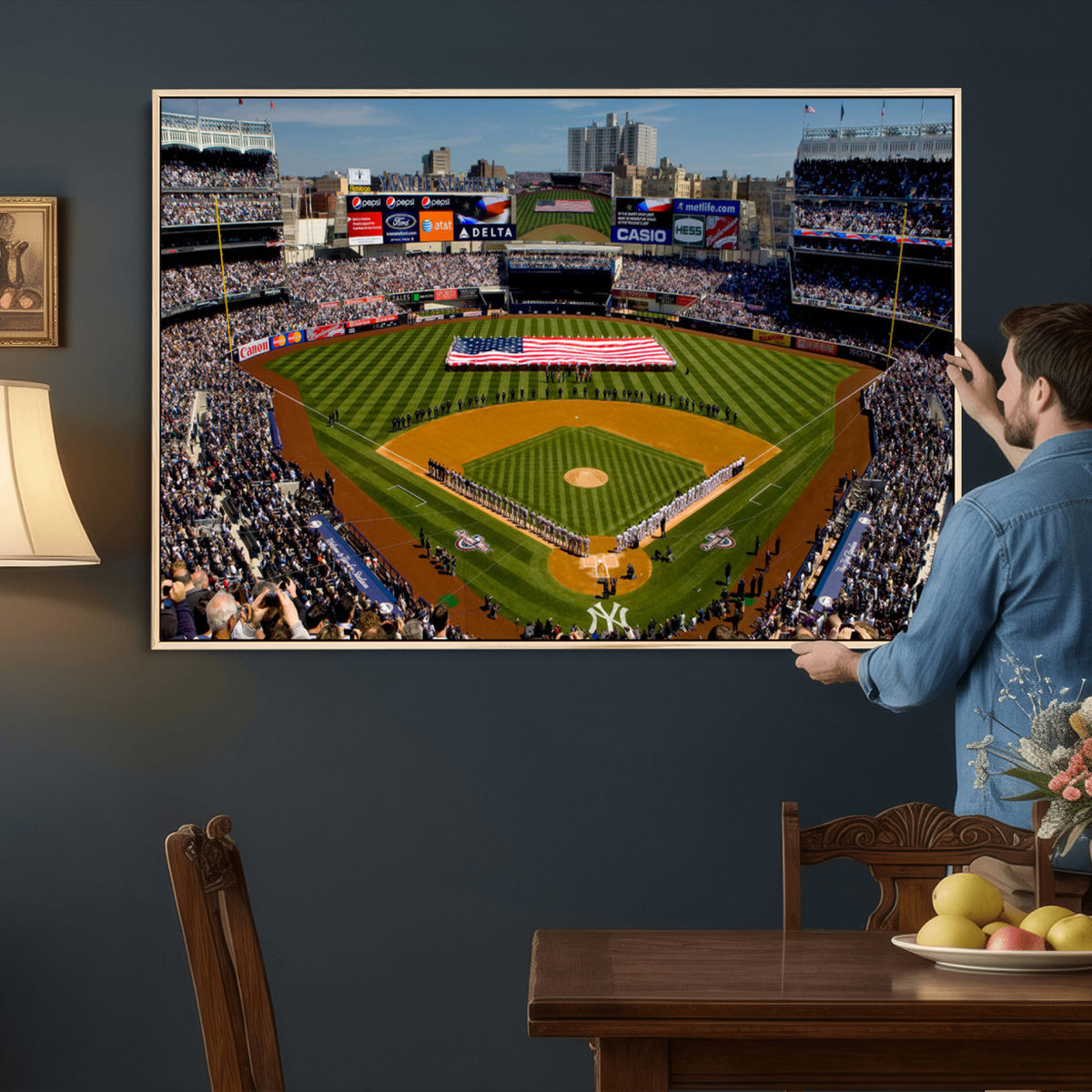 20879-MGV-CV-36X24 - Yankee Stadium New York Wall Art Print | 3-Panel Canvas Print of Yankees Baseball Stadium