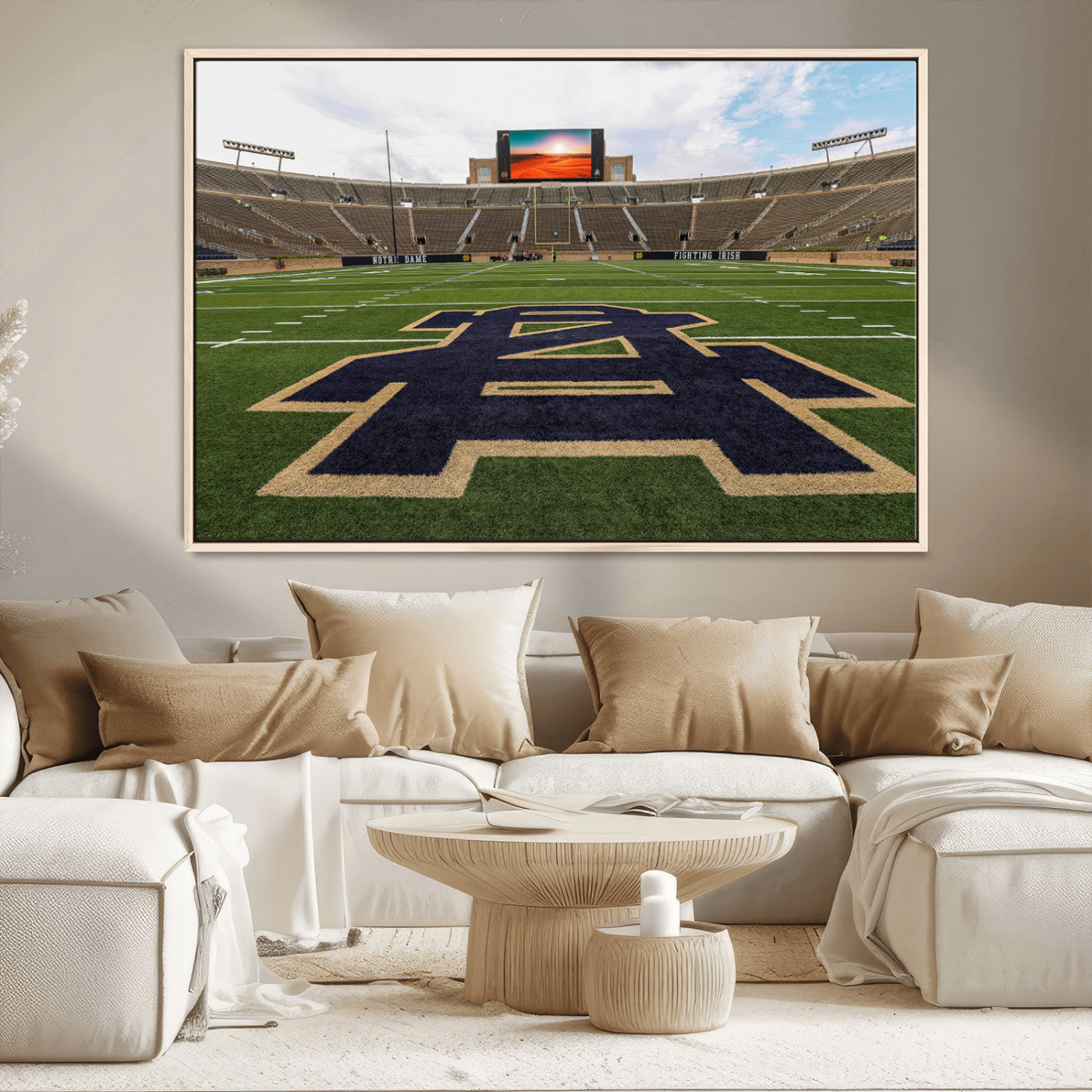 MGV-FC-36X24 - Notre Dame Stadium Giclee Canvas Print | Triptych Wall Art Featuring Iconic Notre Dame Football Field | Ready-to-Hang Sports Stadium Decor
