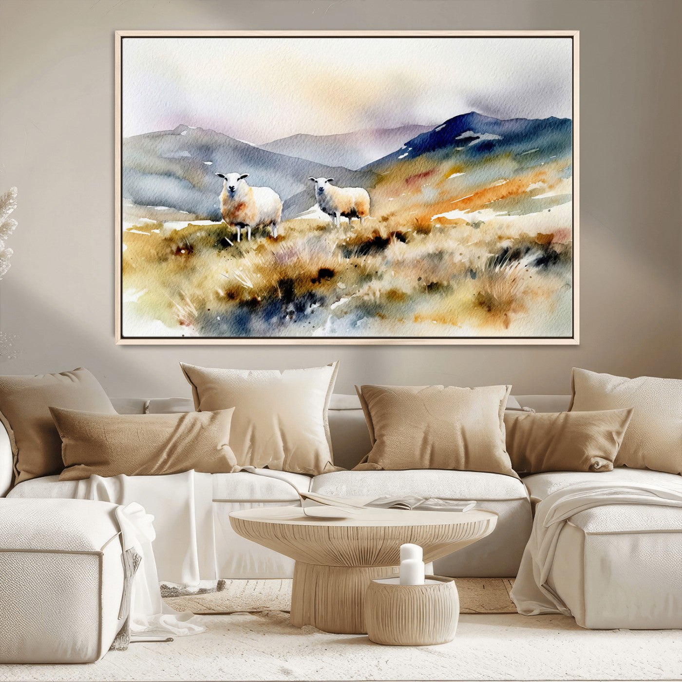 -Watercolor Sheep for Farmhouse Decor Wall Art Canvas Print, Mountain Wall Art Print