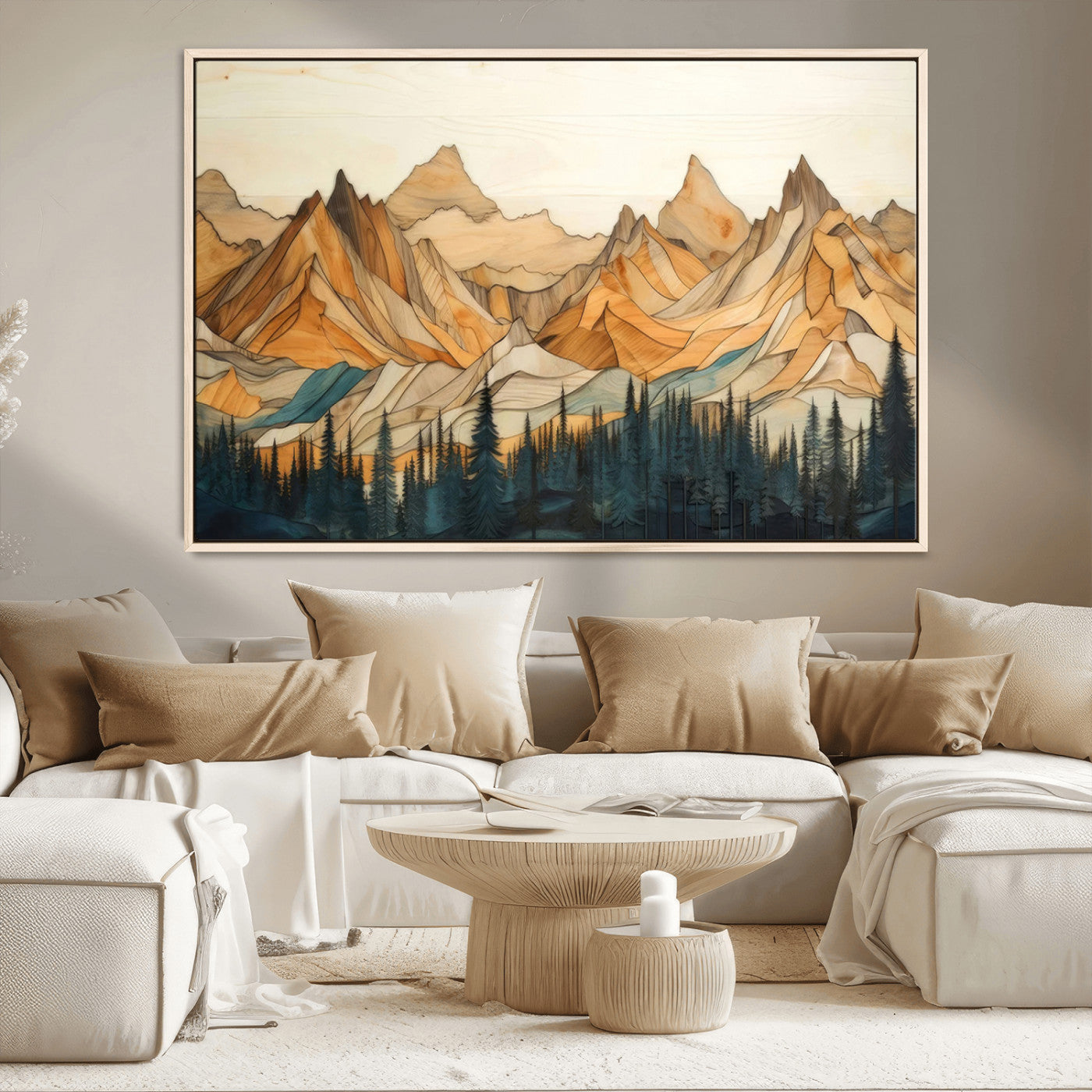 -Rustic Wood Mountain Wall Art Print | Triptych Giclee Print Featuring Handcrafted Forest and