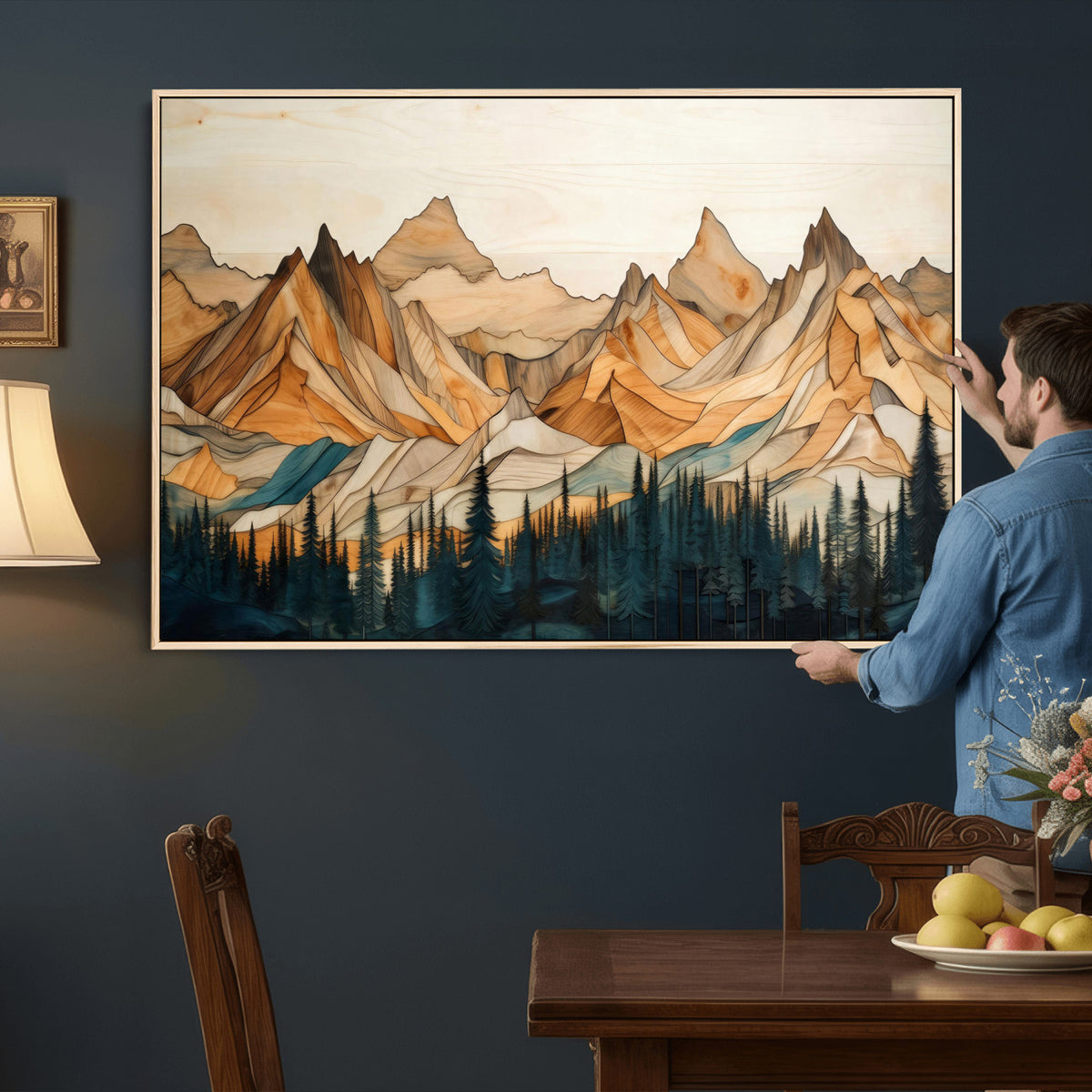 31576-PAN-FL-20X10 - Rustic Wood Mountain Wall Art Print | Triptych Giclee Print Featuring Handcrafted Forest and