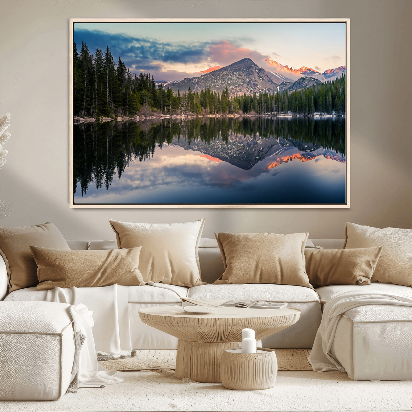 -Bear Lake Reflection at Rocky Mountain National Park Wall Art Canvas Print, Scenic Mountain