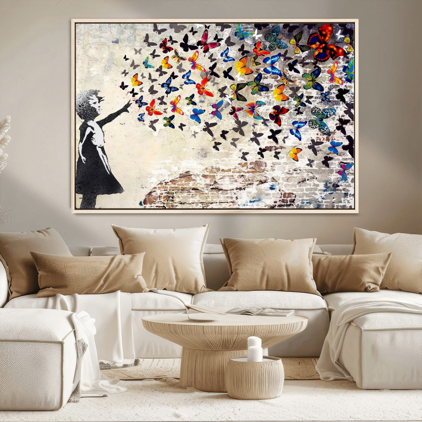 MGV-FC-36X24 - Banksy Graffiti Wall Art Canvas Print: Girl Releasing Vibrant Butterflies – Ready to Hang