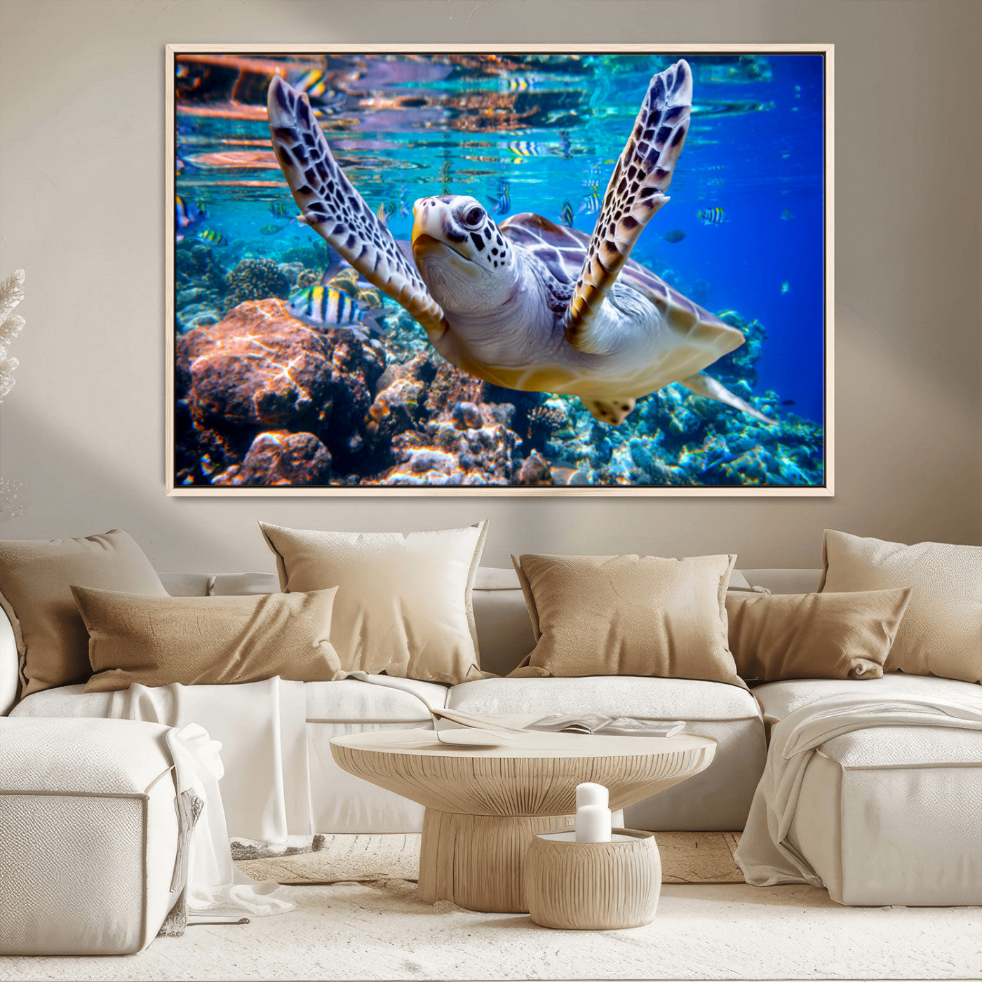 MGV-FC-36X24 - Underwater Sea Turtle Wall Art Canvas Print – Vibrant Ocean Coral Reef Décor, Ready to Hang