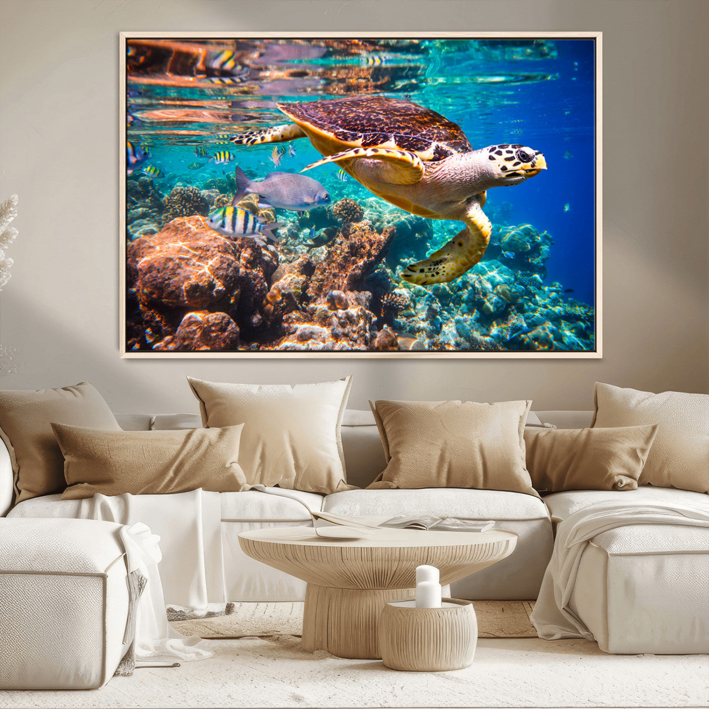 MGV-FC-36X24 - Sea Turtle Wall Art Canvas Print – Vibrant Ocean Coral Reef Décor, Ready to Hang