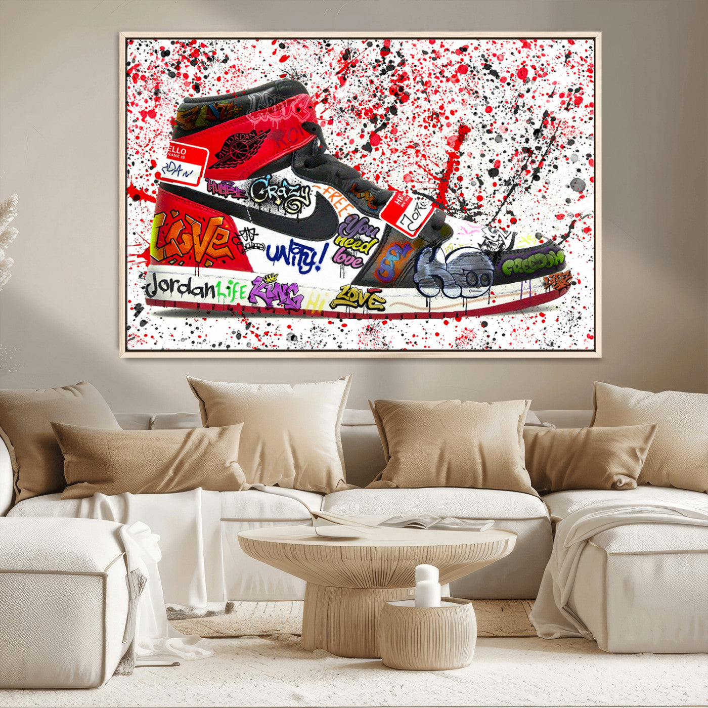 MGV-FC-36X24 - Jordan Shoes Graffiti Wall Art Canvas Print- Jordan Graffiti Canvas Wall Art - Framed Perfect for Sneaker heads and Urban Art Lovers