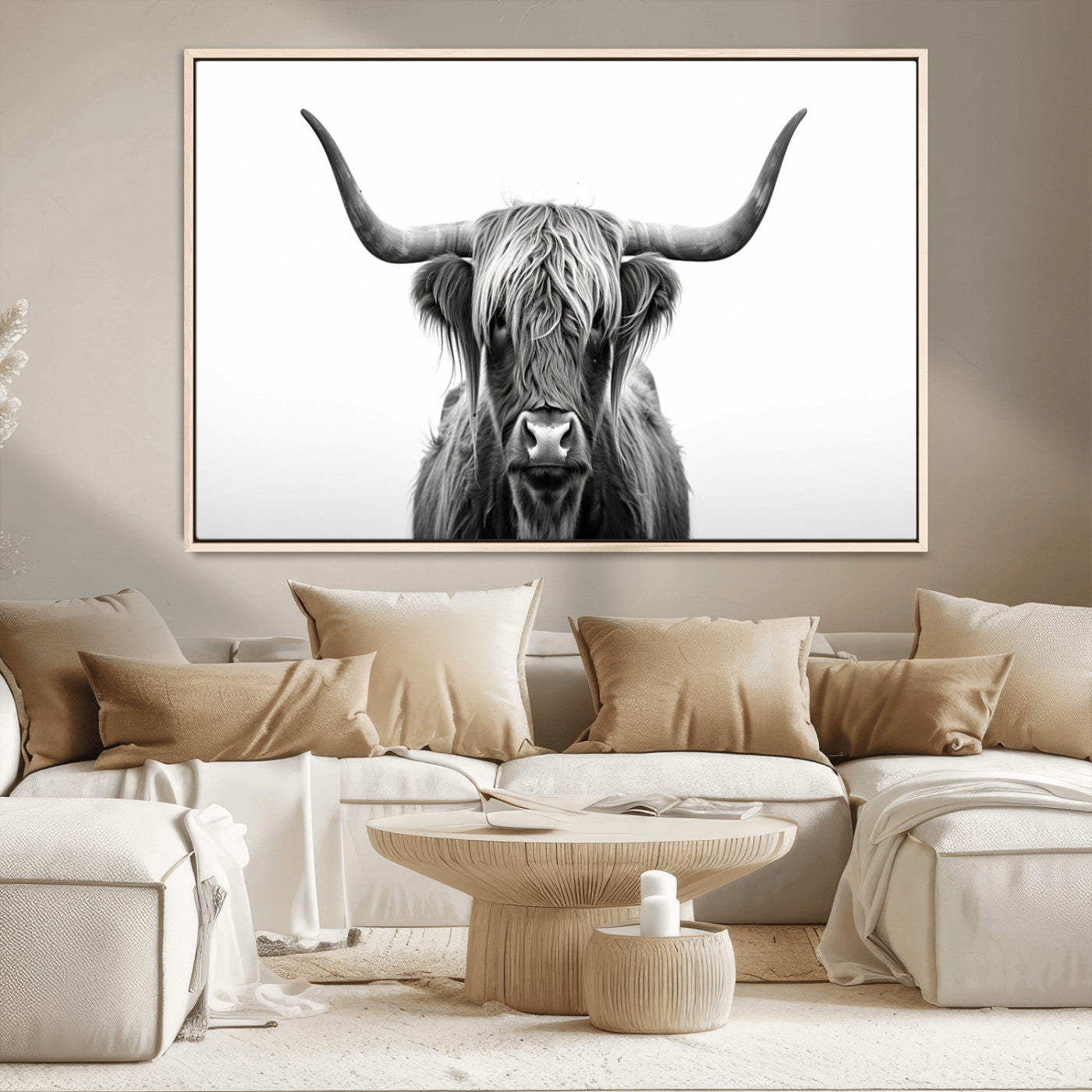 MGV-FC-36X24 - Highland Wall Art Canvas Print – Minimalist Black and White Farmhouse Décor, Ready to Hang