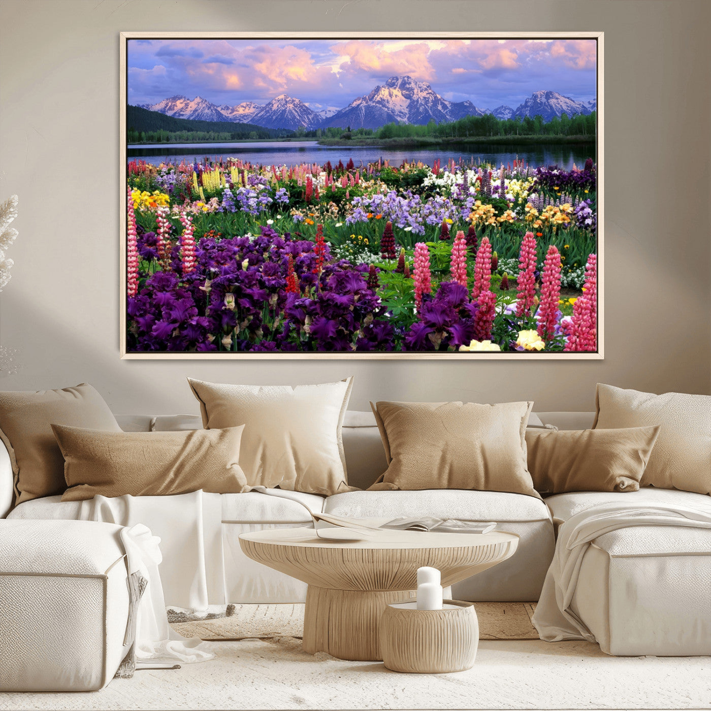 MGV-FC-36X24 - Vibrant Wildflower Garden and Mountain View Giclee Canvas Print | Floral Wall Art for Living Room