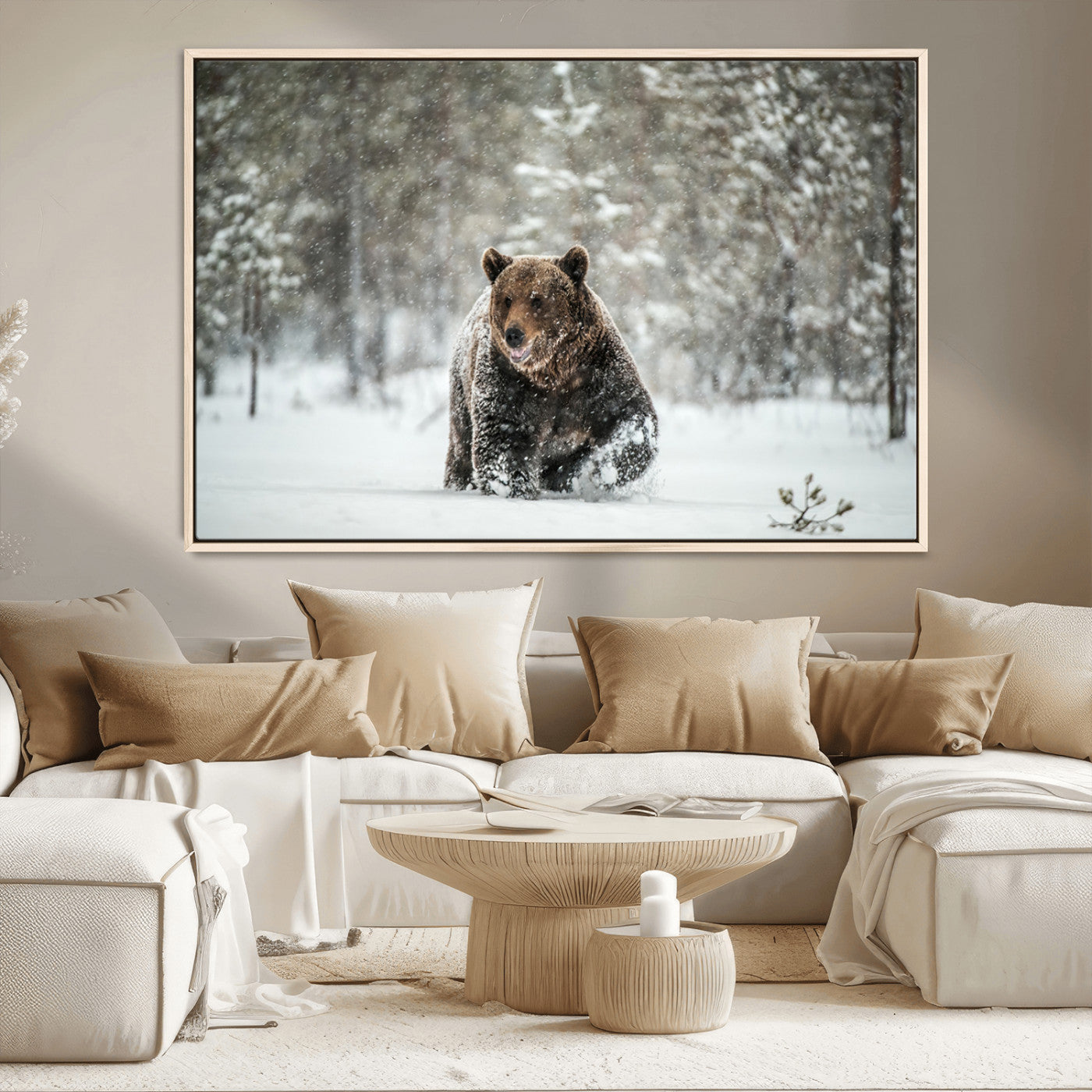 MGV-FC-36X24 - Wall Art Canvas Print – Grizzly Bear in Snowy Forest Powerful Presence Snowy Wilderness Wild Beauty