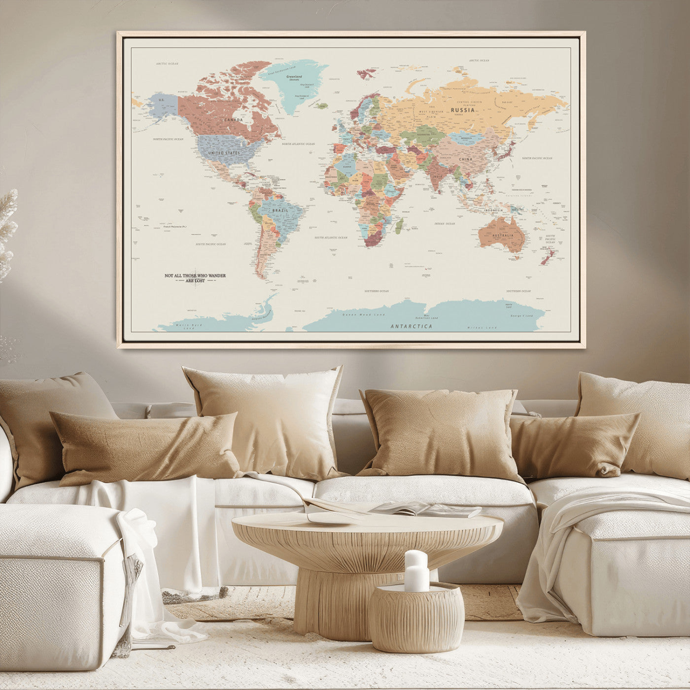 MGV-FC-36X24 - Push Pin World Map Canvas Print – Framed Wall Art for Couples to Track Their Travels – Anniversary
