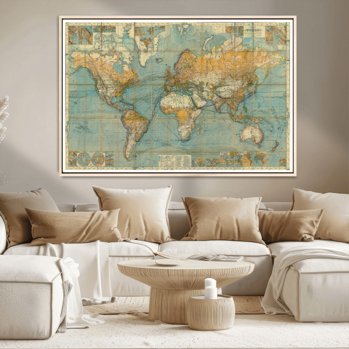 MGV-FC-36X24 - Push Pin World Map Canvas Print – Framed Wall Art for Couples to Track Their Travels – Anniversary