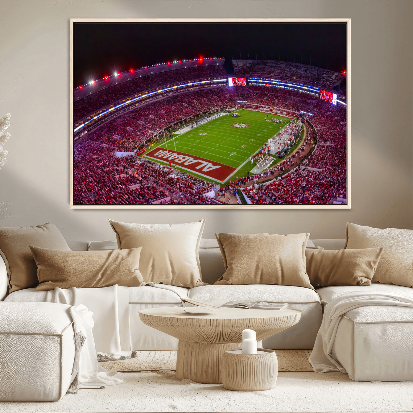 MGV-FC-36X24 - Bryant-Denny Stadium Night Game Triple Canvas Wall Art - Alabama Crimson Tide Football Match