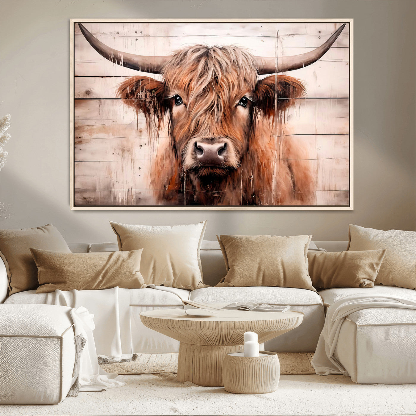MGV-FC-36X24 - Vintage Scottish Highland Cow Cattle Art Print Farmhouse Wall Art Canvas Print