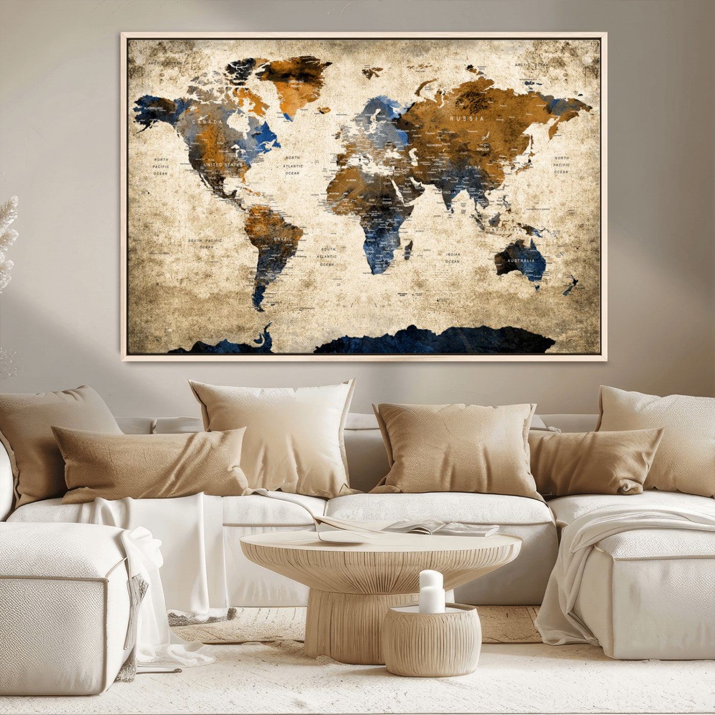 MGV-FC-36X24 - World Map Canvas Print – Framed Wall Art Anniversary Gift or Home Adventure Decor