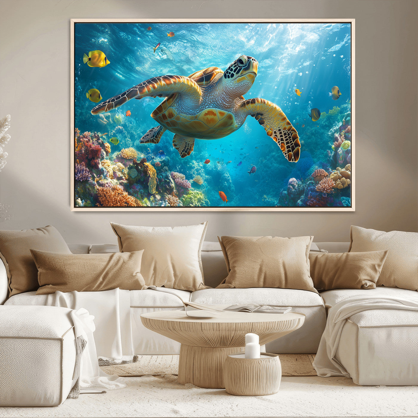 MGV-FC-36X24 - Sea Turtle Underwater Canvas Wall Art Print - Vibrant Ocean Wildlife Decor, Marine Wall Art