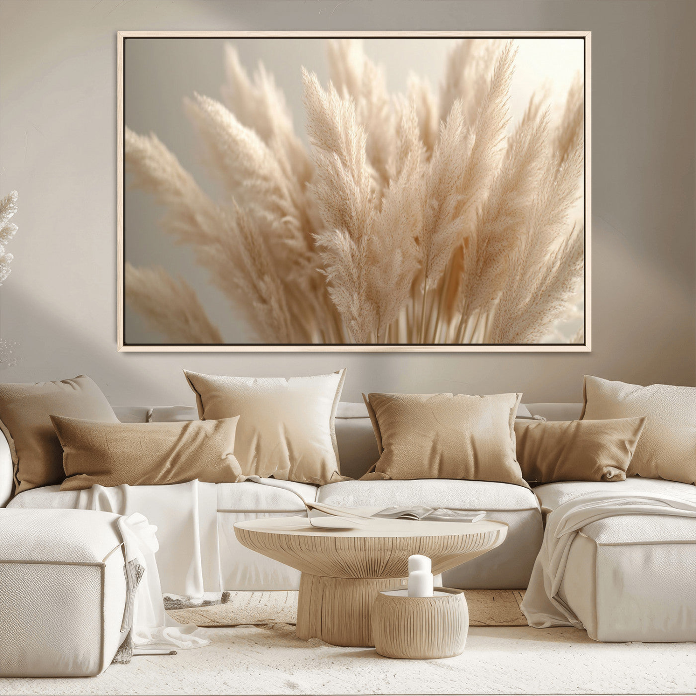 MGV-FC-36X24 - Pampas Grass Canvas Wall Art - Elegant Neutral Decor for Living Room, Boho Minimalist Artwork, Ready