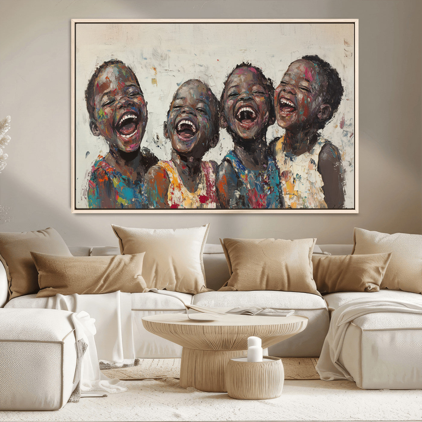 85256-MGV-CV-36X24-Shai Yossef Print - Joyful Childhood Canvas Wall Art - Expressive Impasto Painting of Laughing