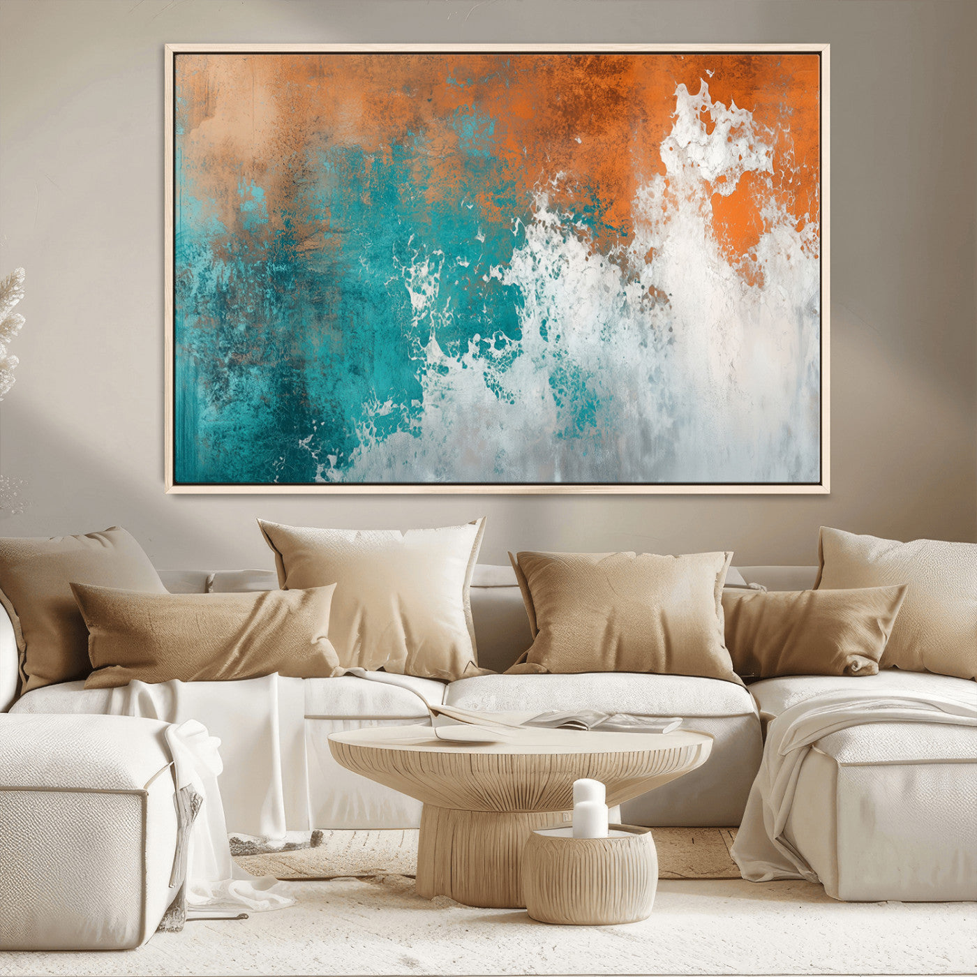 MGV-FC-36X24 - Vintage Abstract Print - Bold Teal and Orange Canvas Wall Art - Retro-Vintage Abstract Orange Canvas