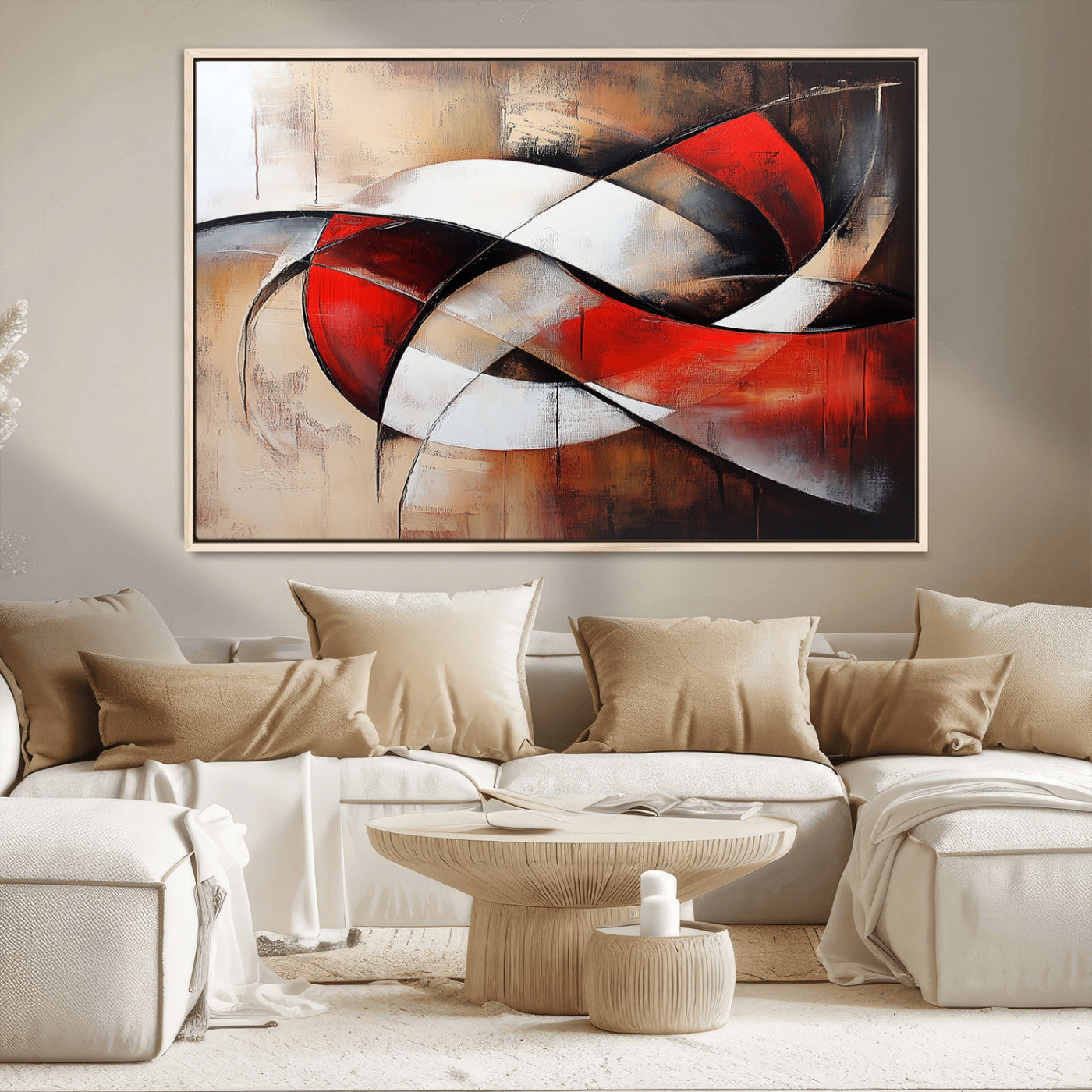 MGV-FC-36X24 - Abstract Wall Art - Modern Red and White Canvas Wall Art Print - Bold Geometric Abstract Canvas for