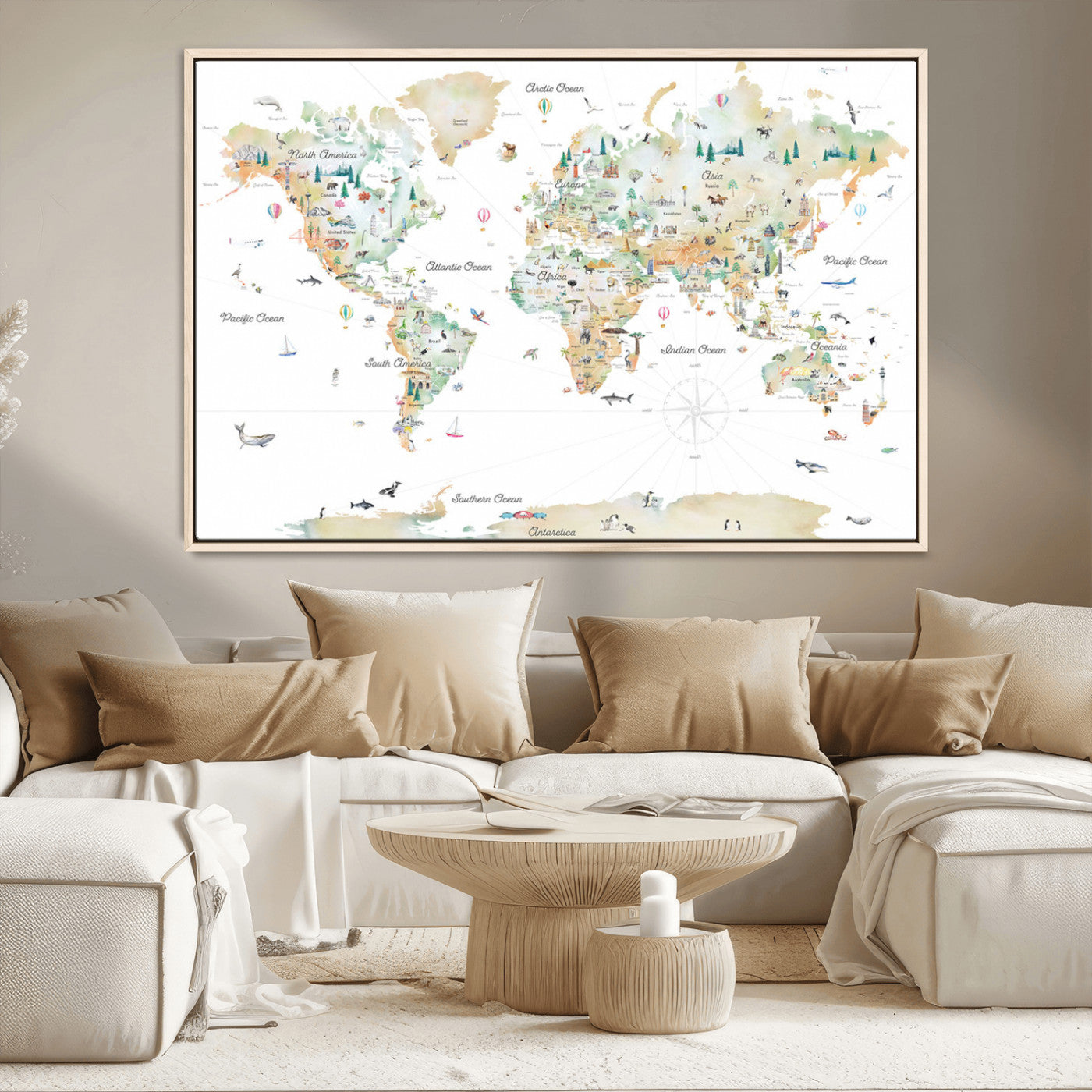 MGV-FC-36X24 - Push Pin World Map Canvas Print – Framed Wall Art for Couples to Track Their Travels – Anniversary