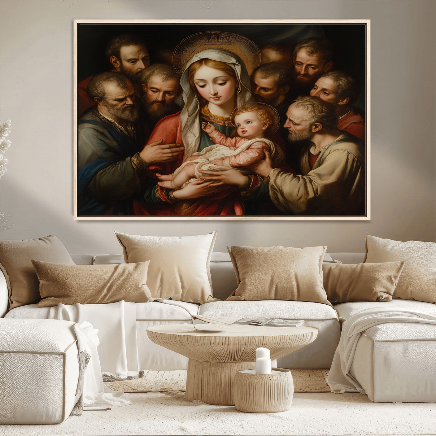 MGV-FC-36X24 - Religious Canvas Wall Art Print - Madonna and Child with Apostles Art Print - Classic Christian