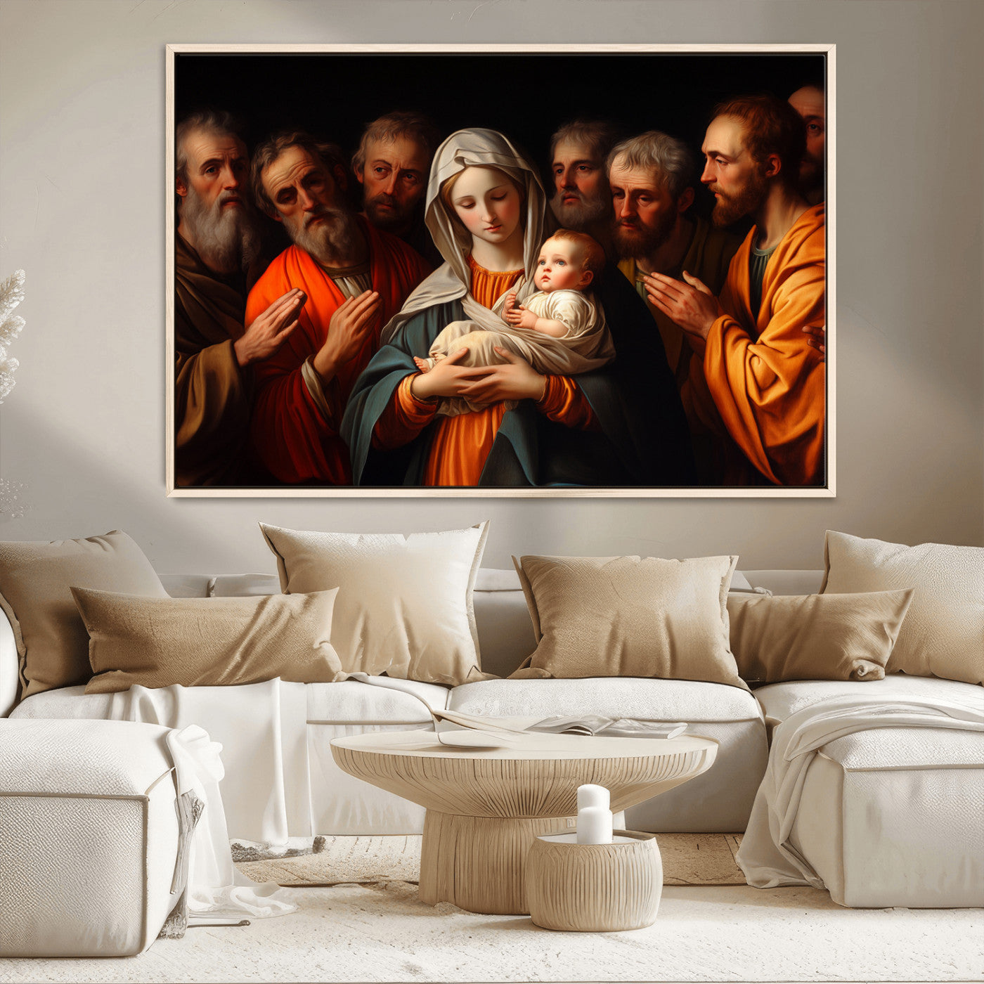 MGV-FC-36X24 - Religious Canvas Wall Art Print - Madonna and Child with Apostles Art Print - Classic Christian