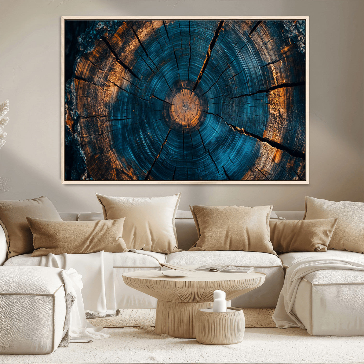 MGV-FC-36X24 - Farmhouse Wall Art - Abstract Tree Rings Canvas Wall Art Print, Framed Wood Grain Rings Artwork