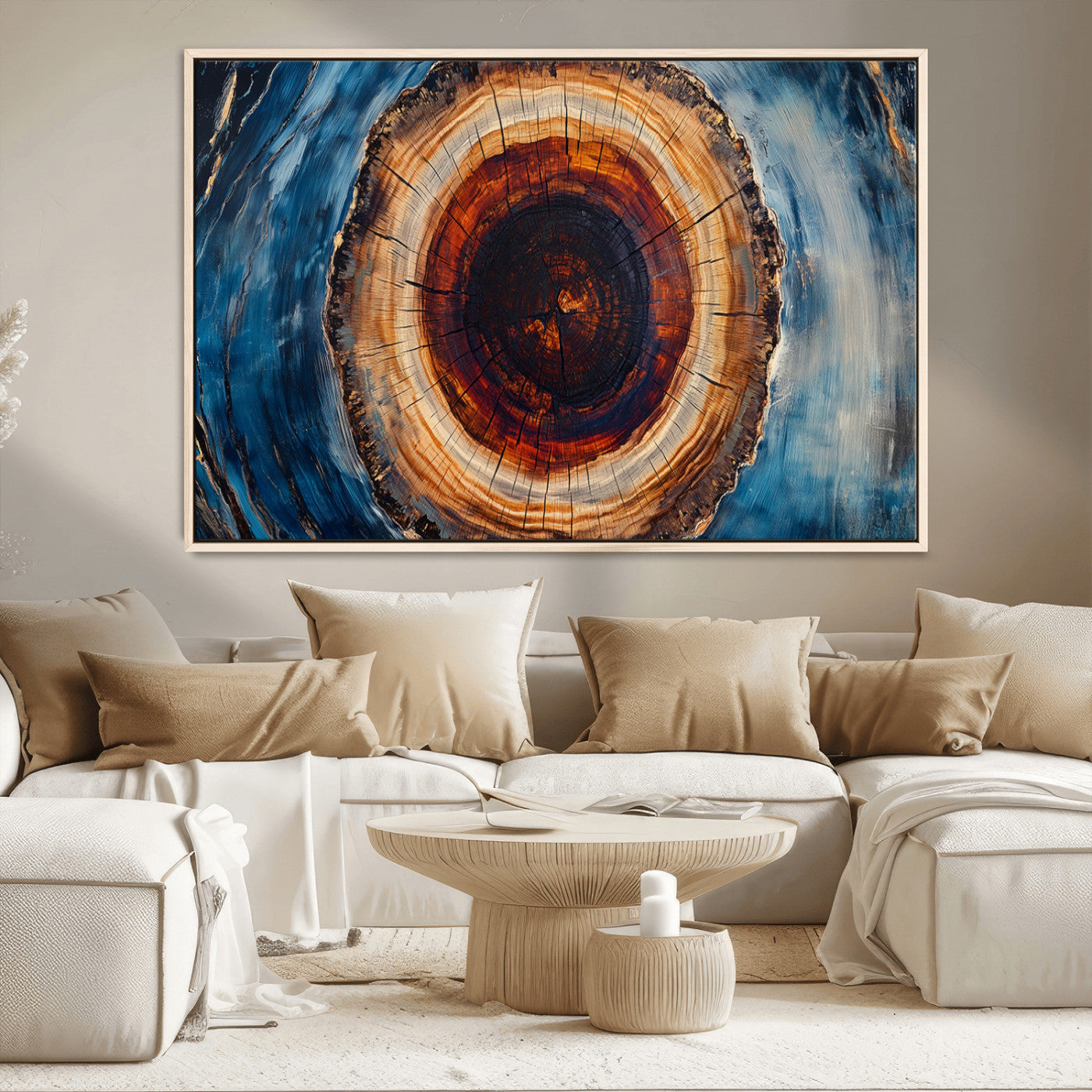 MGV-FC-36X24 - Framed Abstract Tree Ring Wall Art Print, Natural Rustic Wood Texture Canvas Print, Wood Tree Stump