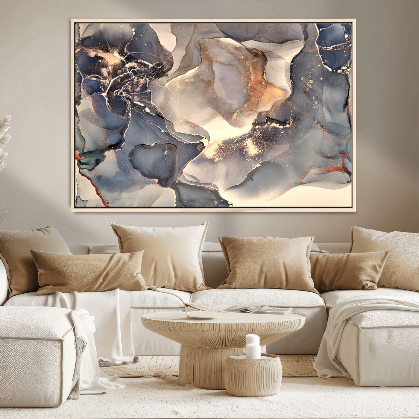 MGV-FC-36X24 - Abstract Blue and Gold Wall Art - Fluid Ink Artwork - Modern Luxury Wall Decor for Contemporary
