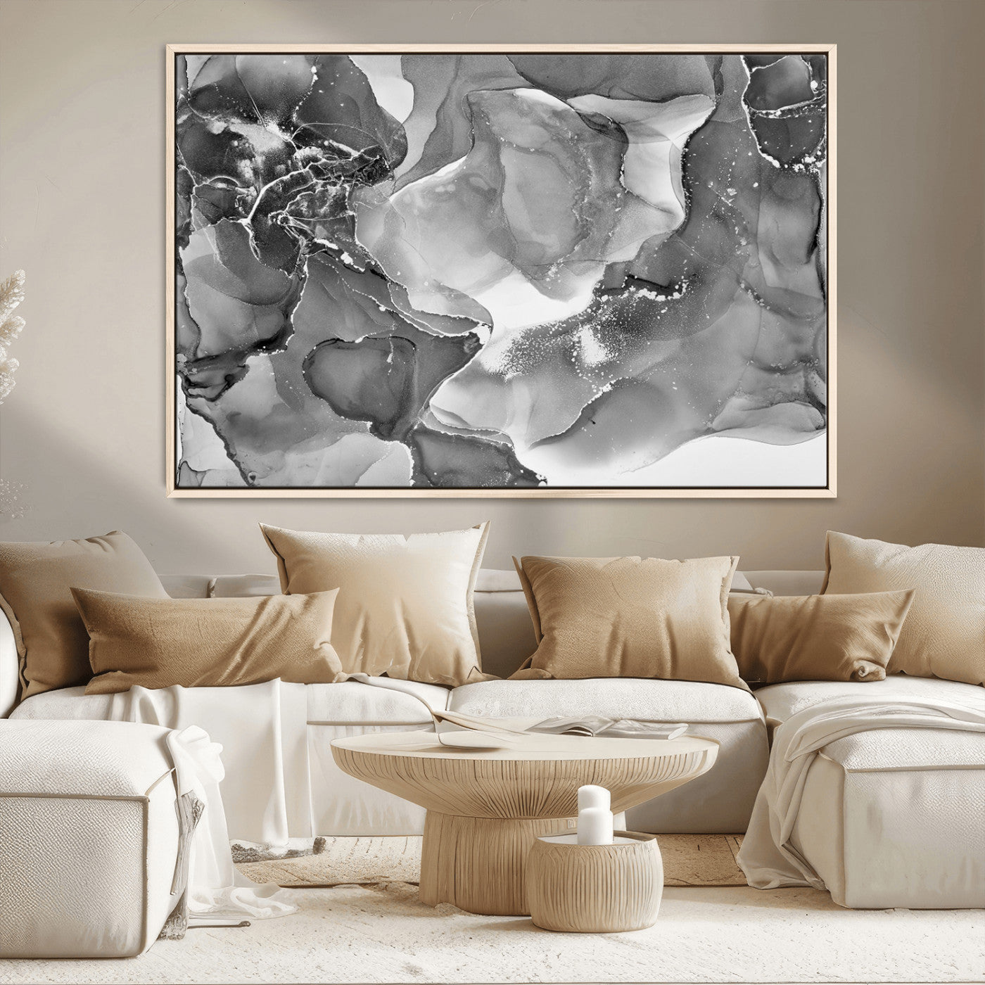 MGV-FC-36X24 - Black White Abstract Canvas Wall Art - Fluid Ink Artwork - Modern Luxury Wall Decor for Contemporary