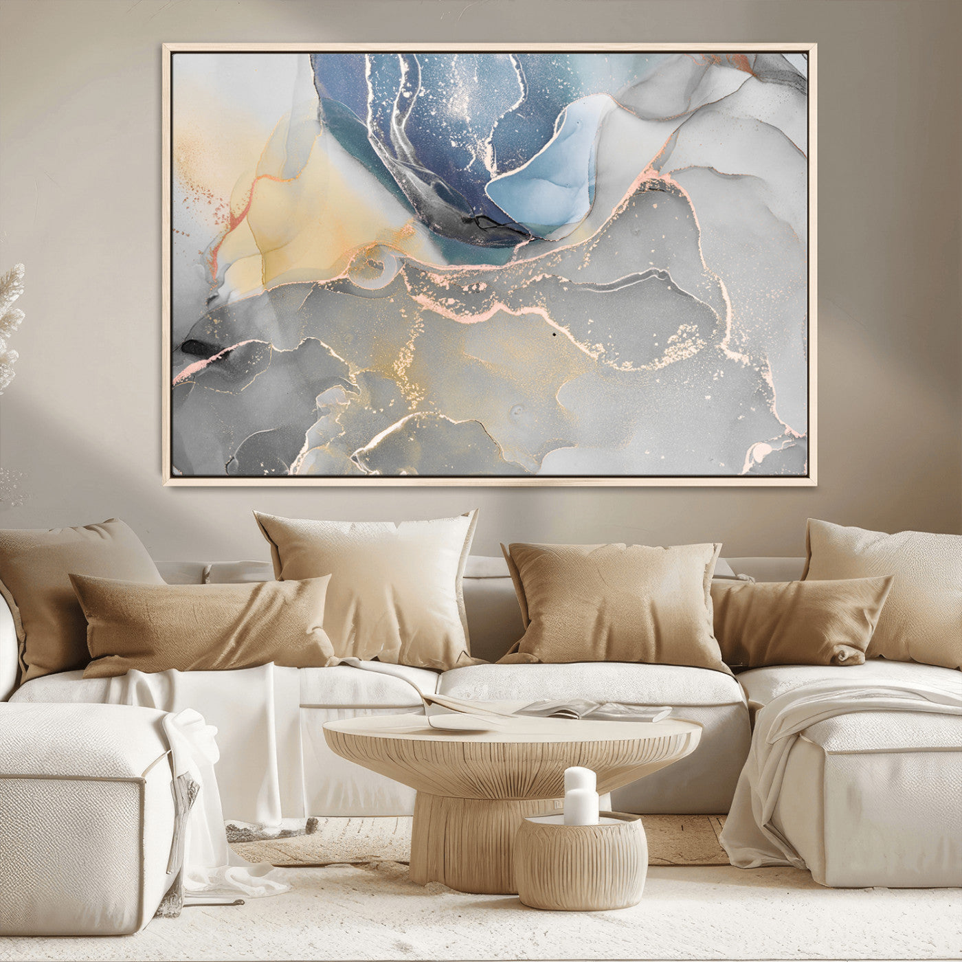 MGV-FC-36X24 - Large Abstract Blue and Gold Canvas Wall Art | Fluid Ink Artwork Print | Luxury Wall Decor for