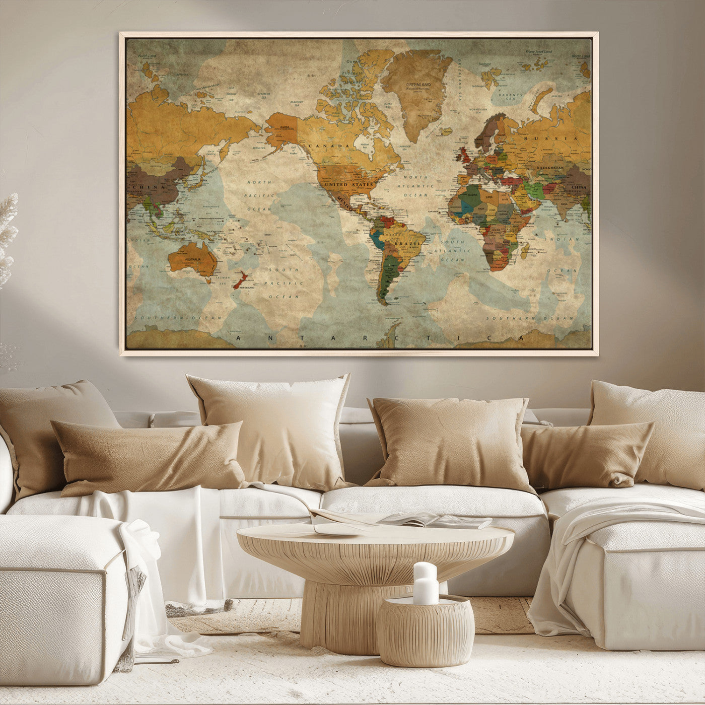 MGV-FC-36X24 - Push Pin World Map Canvas Print – Framed Wall Art for Couples to Track Their Travels – Anniversary