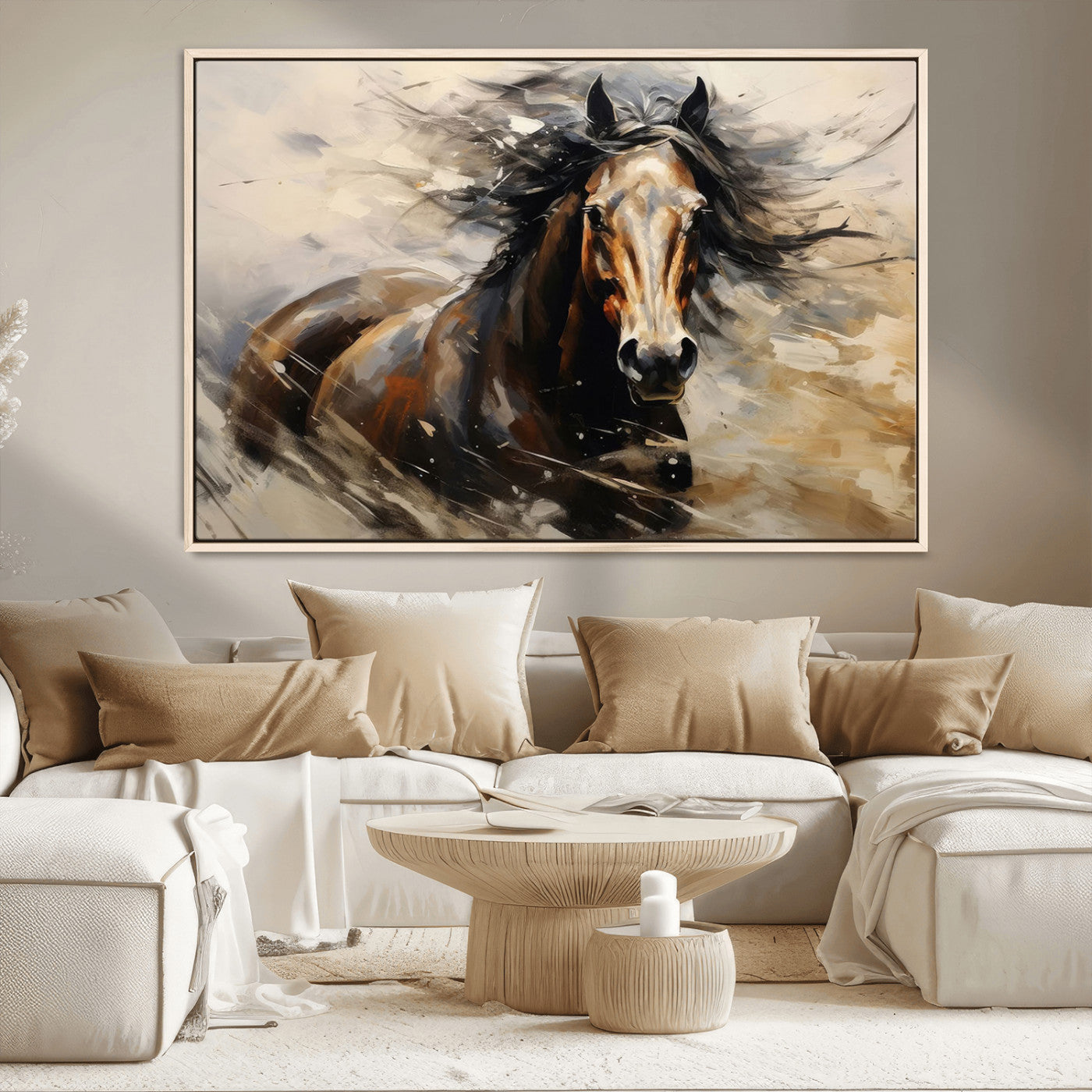 MGV-FC-36X24 - Abstract Wall Art Horse Print - Large Western Horse Canvas - Farmhouse Woodland Wall Art - Framed