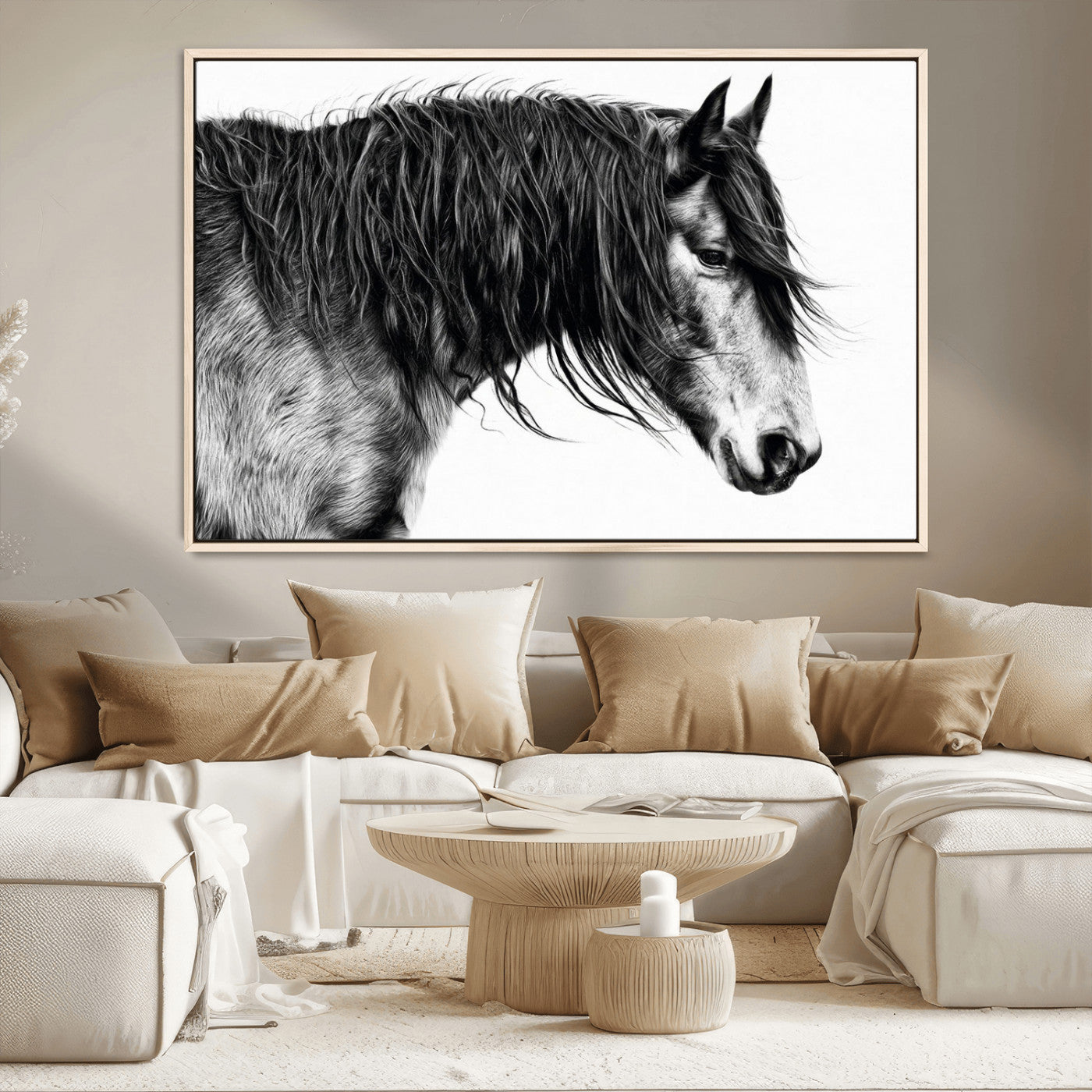 MGV-FC-36X24 - Black Horse Wall Art Canvas Print for Farmhouse Decor and Woodland Decoration