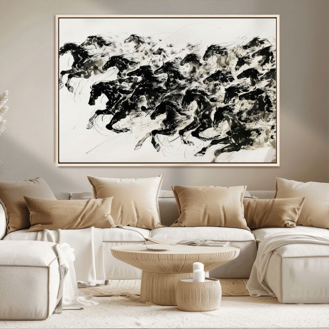 MGV-FC-36X24 - Abstract Horse Wall Art Canvas Print - Dynamic Black Ink Horse Print - Modern Equine Wall Decor for