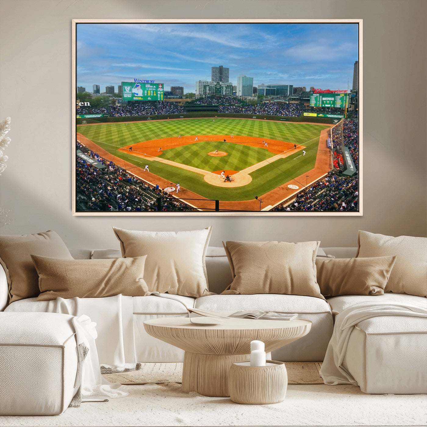 MGV-FC-36X24 - Wrigley Field Chicago Cubs Panoramic Multi Piece Canvas Wall Art - Iconic Baseball Stadium Print for