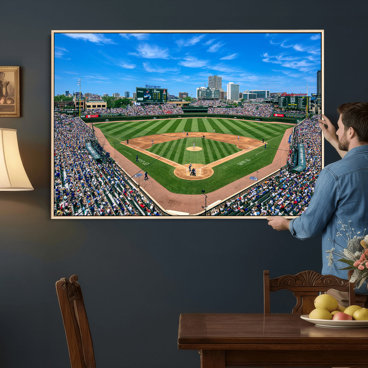26064-MGV-CV-36X24 - Wrigley Field Chicago Cubs Canvas Wall Art - Iconic Baseball Stadium Print for Sports Lovers - Ready