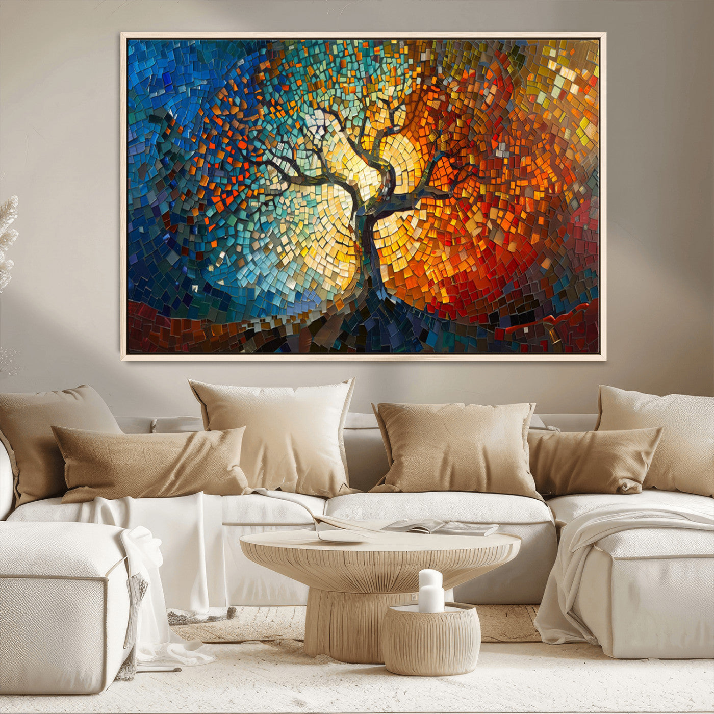 MGV-FC-36X24 - Yggdrasil Tree of Life Mosaic Stained Glass Wall Art Canvas, Yggdrasil Tree of Life Mosaic Canvas