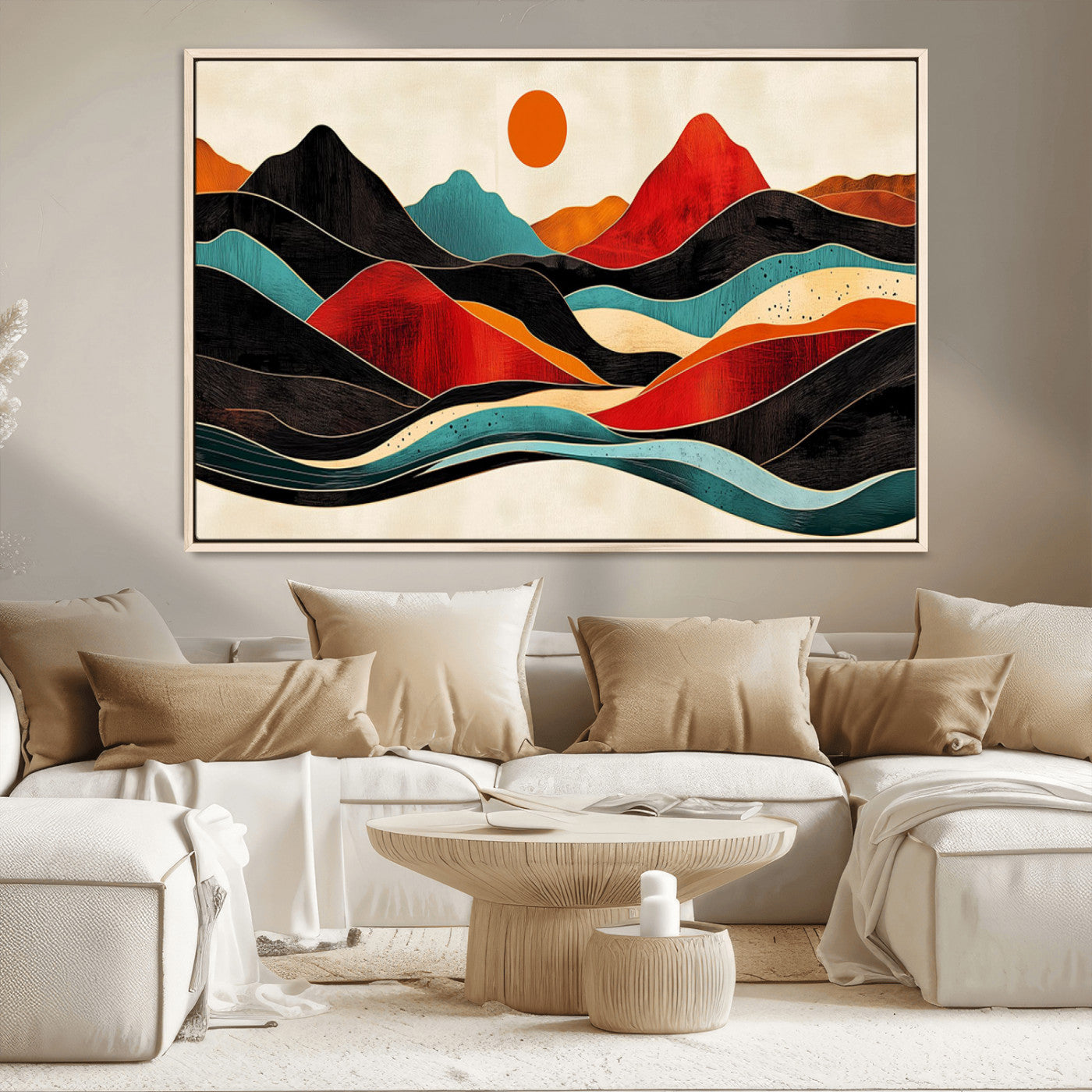 MGV-FC-36X24 - Western Wall Decor - Large Triptych Mountain Canvas - Boho Woodland Wall Art Print - Framed