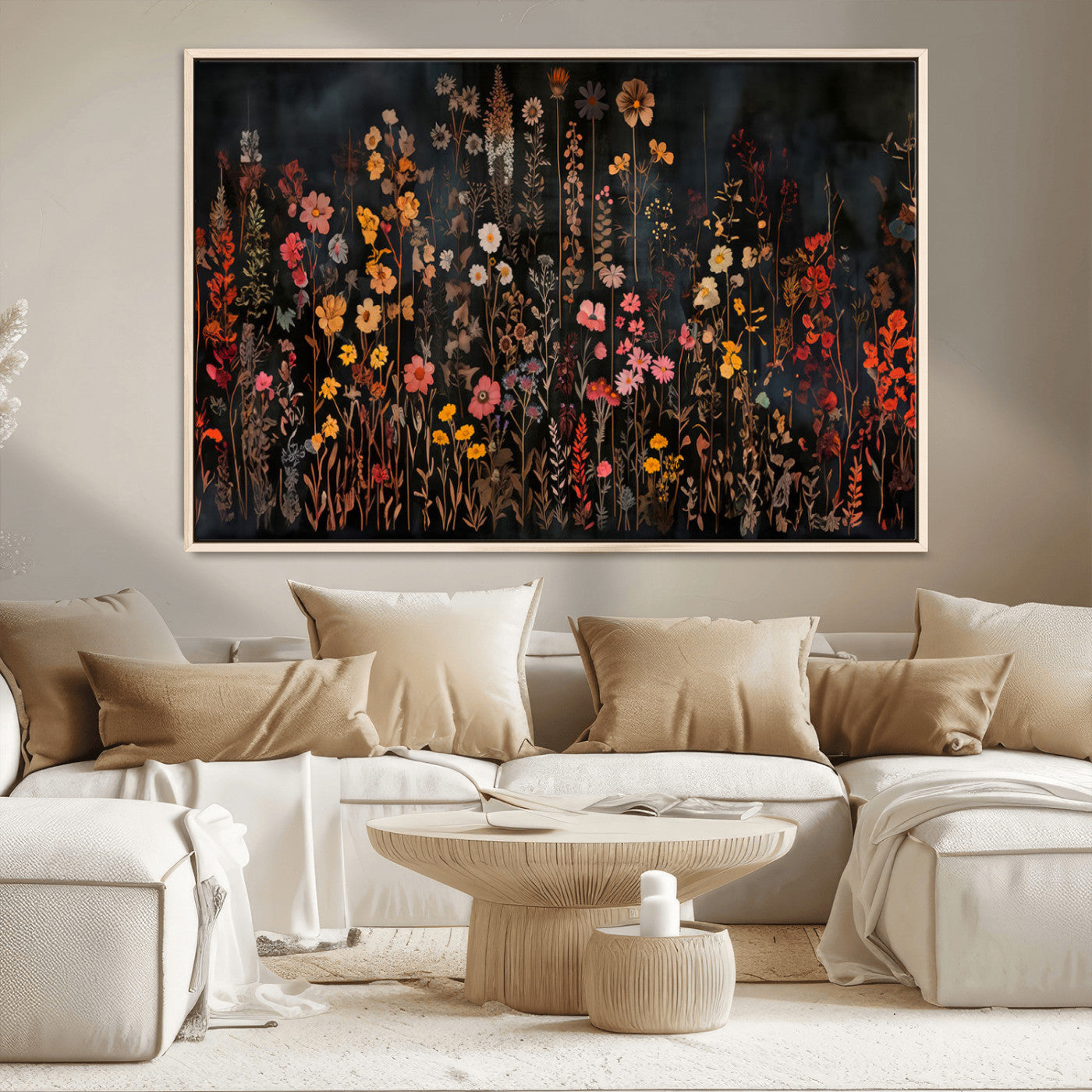 MGV-FC-36X24 - Dark Floral Canvas Wall Art - Moody Botanical Flower Print - Rustic Floral Wall Decor for Home -