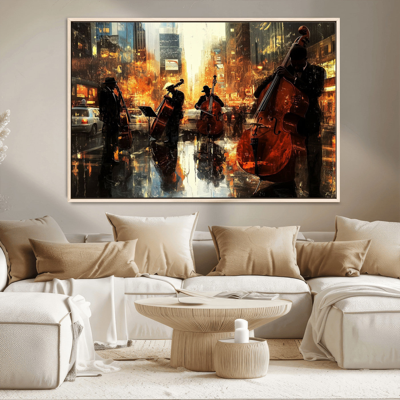 MGV-FC-36X24 - African American Abstract Jazz Wall Art - Framed Abstract Music Canvas - Colorful Instrument Canvsa