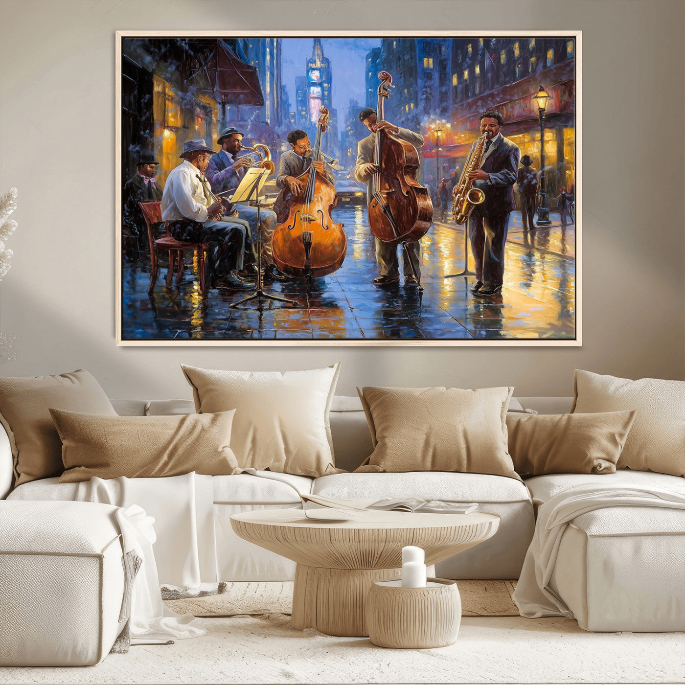 MGV-FC-36X24 - Colorful Jazz Wall Art - African American Music Canvas Print - Framed Abstract Music Poster for Home