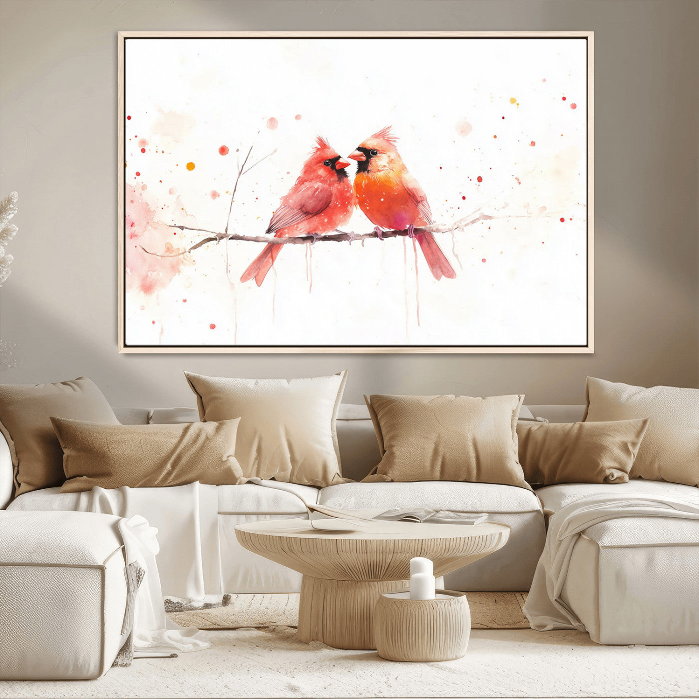 MGV-FC-36X24 - Cardinal Bird Canvas Wall Art - Male and Female Cardinal Print - Nature-Inspired Bird Wall Decor for